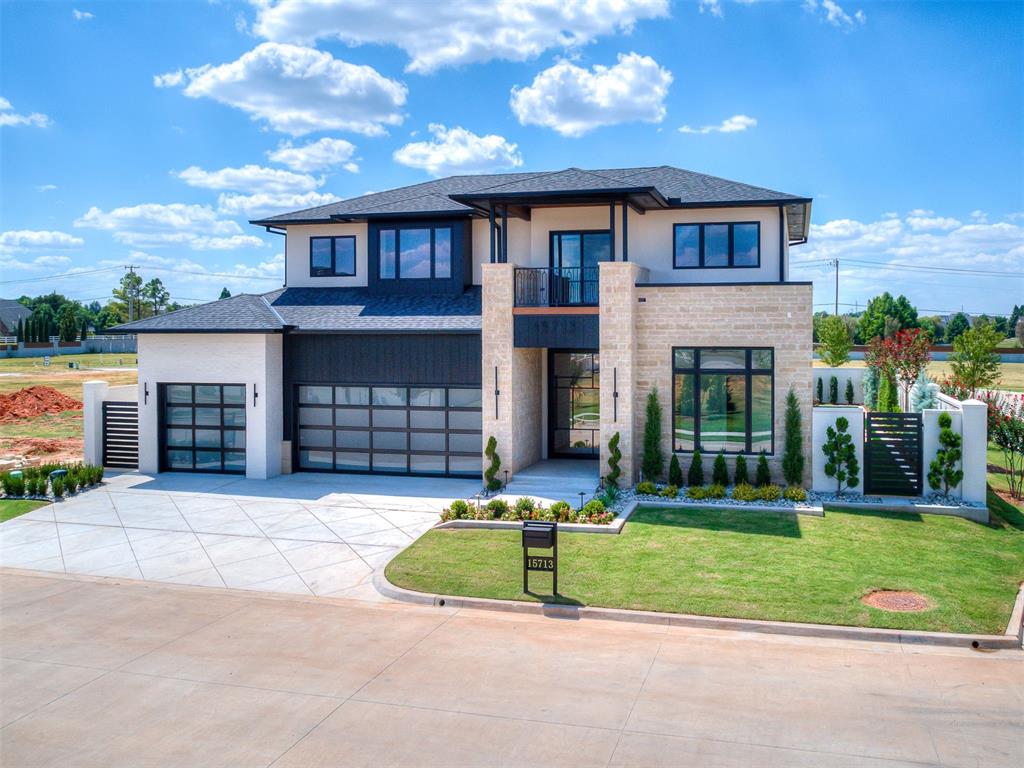Simplify your life in 2025 to LUXE low maintenance living in an enclave of just 65 residences. Perfect for the lock/leave lifestyle in a community just moments from OKC. This modern home is situated on a corner lot with the latest in custom home designs from our in-house designer. 3 BD + Study/Office w/ built-ins making working from home convenient. The chef's kitchen is equipped w/ Miele Appliances - 8 burner range top, convection oven + speed/convection/microwave oven, built in refrigeration + ice machine, beverage bar/under counter refrig,  Cambria quartz countertops, an abundance of custom WoodMode cabinetry + walk-in pantry. An open configuration features high ceilings, sophisticated amenities, high level finishes, 2 guest beds are ensuite, 2 California style primary closets boasts built in shoe racks, clothes storage & connects to the utility room for added convenience. A large covered patio overlooks the private side, landscaped courtyard & features a built-in grill. Notable features not to be missed: White oak wood flooring, spray foam insulation, epoxy coated garage flooring. Builder is in process of completing a flex space + full bath (4th bedroom)  Enjoy the 5000 sq ft (mol) state of the art community clubhouse, resort style pool, fitness, golf simulator, fire pits, pergolas & water features. OKC utilities. Yard maintenance included in HOA.