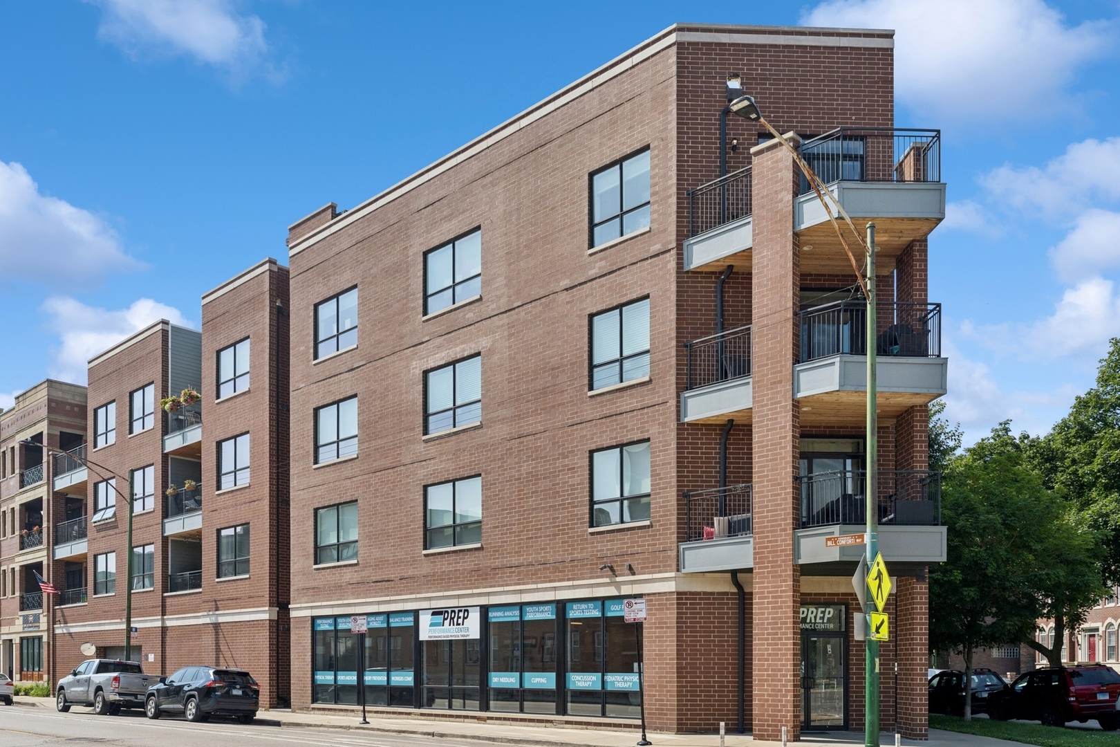 Step into style and comfort with this stunning newer-construction condo, ideally located just two blocks from the heart of Roscoe Village! Built in 2016, this impeccably designed 2-bedroom, 2-bath home features a highly desirable squared split floor plan for privacy and function in ideal layout. Open chef-inspired kitchen boasting quartz countertops, a spacious island with breakfast bar, sleek cabinetry, white subway tile backsplash, and stainless steel appliances. The bright, open-concept living space flows seamlessly to dedicated dining space and living room with built-ins then out to a private, covered deck-perfect for entertaining or relaxing. Highlights include: Wide-plank oak hardwood floors throughout, custom Hunter Douglas window treatments, timeless crown molding, terrific storage and closet space, a gorgeous hall bath with spa-like rain shower and whirlpool tub. Luxe primary suite features a large walk-in closet (custom organizers) and spa-inspired ensuite featuring double sinks, a walk-in shower, and heated tile floors. Heated garage parking and a large storage unit in a secure elevator building. Steps to Hamlin Park, Southport Corridor, Midtown Athletic Club and all the shopping, dining, and charm that Roscoe Village has to offer. Effortless commuting via 90/94 and transit. Welcome Home!
