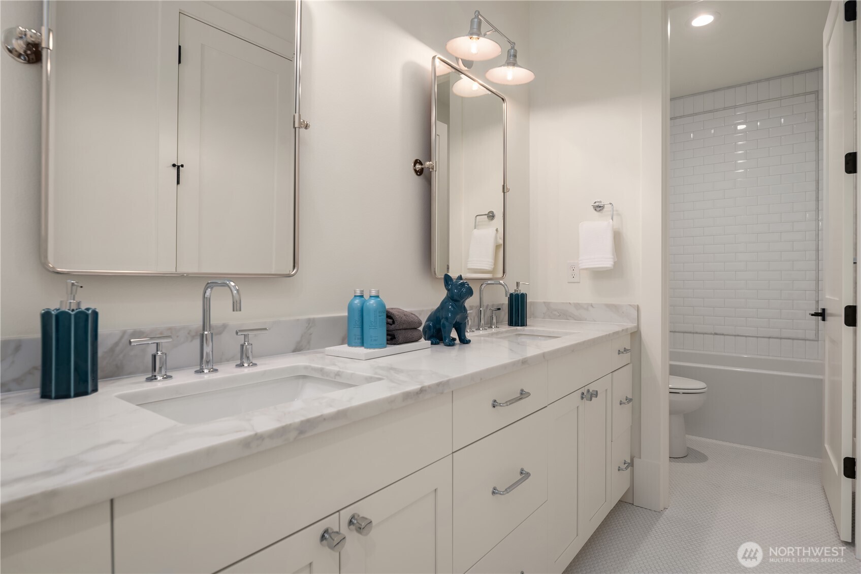 Shared bath offers double sinks