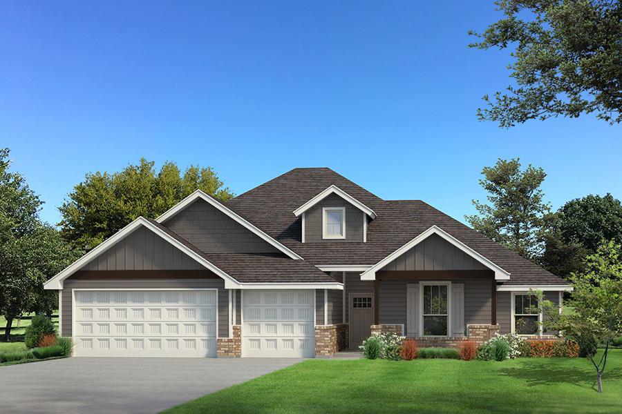 This Hazel Half Bath Plus floor plan has 2,225 Sqft of total living space, including 2,000 Sqft of indoor living and 225 Sqft of outdoor living. This exquisite home offers 4 bedrooms, 2 full bathrooms, a powder room, a utility room featuring deco tile flooring and a utility sink, covered patios, and a 3-car garage with carriage doors and an in-ground storm shelter. The great room welcomes a beautiful cathedral ceiling with box beams, a ceiling fan, wood-look tile flooring, rocker switches throughout, a 3-panel sliding door with a 4' back patio extension, Cat6 wiring, and a corner gas fireplace with our stacked stone detail. The up-scale kitchen supports stellar pendant lighting, a large center island with a trash can pullout, 3 CM countertops, stainless steel appliances, a 5-burner cooktop, double ovens, well-crafted cabinets to the ceiling with cabinet hardware installed throughout, decorative tile backsplash, and a large corner pantry. The prime suite spotlights a sloped ceiling detail with a ceiling fan, windows, Cat6 wiring, and our cozy carpet finish. The prime bath has a free-standing tub, a dual sink vanity with framed mirrors, tile flooring, a private water closet, a European walk-in shower, and a HUGE walk-in closet. The outdoor living section is covered and welcomes a wood-burning fireplace, a gas line, and a TV hookup. Other amenities include a tankless water heater, an air filtration system, a fresh air ventilation system, R-44 insulation, and so much more!