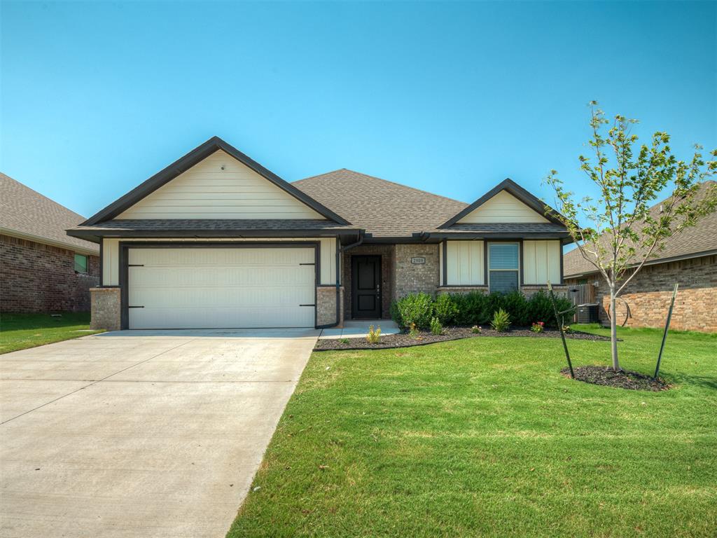 Built in 2023 by Taber Homes, this 3-bedroom, 2-bath home in Moore offers modern style and thoughtful upgrades. Features include an open layout, dedicated office, energy-efficient double-pane windows, and a spacious backyard. The kitchen boasts a gas oven, while the upgraded hot water tank and A/C unit ensure year-round comfort. Enjoy the covered patio, extended porch, and peace of mind with the storm shelter. Washer and dryer stay, making this home completely move-in ready.