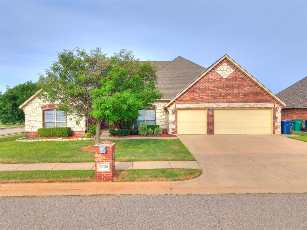 Welcome to St. James Pointe, a beautiful gated community located in the sought after Mustang school district. St. James Pointe is located close to a turnpike for a quick commute and it's only moments from the Will Rogers International airport. From the front door you are invited into a large spacious living room and gas log fireplace. The kitchen provides great features like a lot of usable counter space, a breakfast bar, stainless steel appliances and a walk-in pantry. Looking for storage or closet space? No problem! There are closets and cabinets all throughout the house. Next to the living room there is a generously large 5th bedroom/flex room. This room can be a large bedroom, office, theater room, nursery, you name it. It is large enough for your imagination. The split floor plan is great for privacy and relaxation in your primary bedroom suite on one side of the house with a view of the huge backyard that's located right in front of a peaceful greenbelt. The backyard brings you plenty of space for entertaining, gardening, a play area for the dogs, or adding a pool. For the electric vehicle drivers, there is a level 2 EV charger installed in the garage. Come take a look at your next home.
