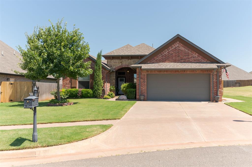 Beautifully maintained and move-in ready, this stunning Edmond home offers 3 bedrooms, 2.5 baths, a dedicated study, and 1,951 sq ft of thoughtfully designed living space. Built in 2016, the home is located in the coveted Rush Brook neighborhood complete with neighborhood pool and park, and features numerous upgrades and excellent curb appeal with mature landscaping, a charming covered front porch, and a full sprinkler system. Inside, enjoy an open-concept layout that connects the spacious living room and kitchen. The living area boasts wood flooring, crown molding, large windows with backyard views, and a cozy fireplace. The chef’s kitchen includes a large island, granite countertops, gas cooktop, pantry, and beautiful ceiling-height cabinetry, enhanced by modern lighting in both the kitchen and dining area.
The primary suite is generously sized with wood floors, a spa-like bath featuring double vanities, a whirlpool tub, separate shower, and a large walk-in closet. The study features wood flooring and glass French doors, offering a stylish space for a home office or flex room. The secondary bedrooms share a convenient Jack-and-Jill bath. A stylish powder bath is perfect for guests, and the laundry room is located just off the garage entry. Step outside to a beautifully landscaped backyard with an extended concrete sidewalk, a large covered patio with new sun shades, and a storage outbuilding for tools and equipment. The oversized tandem 2.5-car garage includes a stand-up storm shelter/safe room and extra space for storage or hobbies. Additional features include a whole-home generator, full guttering, custom window shades throughout, and storm doors on both front and back entries. Conveniently located near top-rated Edmond schools, shopping, and dining. Seller is willing to leave the washer, dryer, & fridge with acceptable offer! This home truly has it all—schedule your showing today!