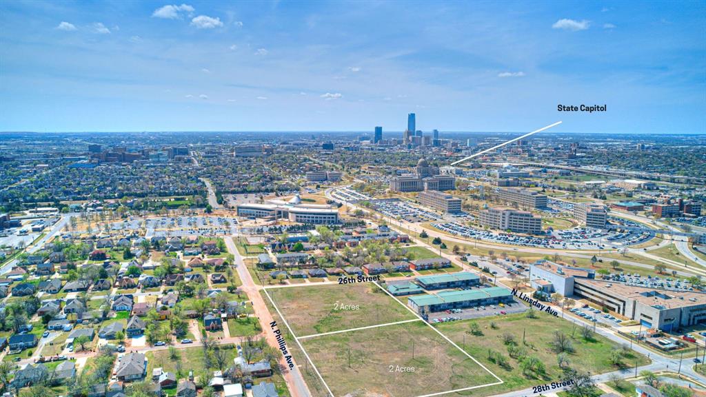 Seize a remarkable development opportunity in the heart of Oklahoma City's vital Capitol Medical District. This expansive 4.12-acre property is now available in multiple configurations, offering unparalleled flexibility for your investment and development goals. Choose the Parcel That Fits Your Vision: Option 1: The Premier Block - 4.12 Acres (179,497 sq ft) Unmatched visibility with road frontage on three sides: N Phillips Ave (east), NE 26th Street (south), and NE 28th Street (north). This is the largest, privately-owned undeveloped tract within the Capitol Medical District, ideal for a significant mixed-use project, a major government or healthcare campus, or a comprehensive residential development. Option 2: Two Strategic 2-Acre Tracts (Approximately 87,120 sq ft each) South 2 Acres: Offers high-traffic frontage on two sides: N Phillips Ave (east) and NE 26th Street (south). Perfect for commercial buildings, multi-family housing, or a dynamic mixed-use development. North 2 Acres: Provides substantial frontage on N Phillips Ave (east) and NE 28th Street (north). Well-suited for office complexes, residential communities, or facilities serving the surrounding medical district. Option 3: Four Versatile 1-Acre Tracts (Approximately 43,560 sq ft each) Individual 1-acre parcels with diverse frontage options along N Phillips Ave, NE 26th Street, and NE 28th Street. Excellent for single-family residential construction, smaller commercial or medical offices, or as strategic investment holdings.