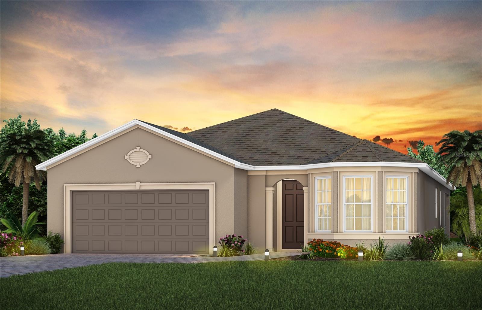 Del Webb Sunbridge is a gated 55+ active adult natural gas community offering new construction single family and villa homes with a low-maintenance lifestyle – and a Central Florida location in the center of it all. Del Webb Sunbridge offers an abundance of resort-style amenities with social events and activities centered in the 27,000-square foot clubhouse and planned by a full-time Lifestyle Director. With a zero-entry pool with lap lanes, resistance pool, poolside hammocks, and heated spa, sports courts, a movement studio, walking trails and more. Meet new friends at a resident club, take a painting class at one of the many art studios, attend a concert or show at the amphitheater, grab a bite at the on-site tavern & grille, or chat at the fire pits and grille pavilion. Get spoiled at Del Webb Sunbridge - after all, this is your time! Your home's exterior and yard maintenance are included, and fiber network provides up to gigabit internet speed. Del Webb Sunbridge’s resort amenities, sports courts, and Lifestyle Director with nearby Lake Nona truly make this the ideal neighborhood and a perfect location to call home.
Experience the perfect blend of convenience, luxury, and elegance in this stunning one-story Mainstay home by Pulte. With 3 bedrooms, an enclosed flex room, 2 bathrooms, and a 2-car garage, this home offers a thoughtfully designed layout to maximize both comfort and style. The open-concept kitchen, café, and gathering room are bathed in natural light, creating a spacious, inviting atmosphere. Tall ceilings, abundant windows, and a pocket sliding glass door leading to the covered lanai seamlessly extend the living space, offering effortless indoor-outdoor living. The built-in gourmet kitchen is a true centerpiece, featuring stainless steel KitchenAid appliances (including a second oven and natural gas cooktop), soft-close cabinetry with stacked upper cabinets, quartz countertops, a decorative tile backsplash, under cabinet lighting, and a spacious walk-in pantry. The owner’s suite, located at the rear of the home for maximum privacy, is a luxurious retreat. The en suite bathroom is spa-like, featuring a walk-in shower with a rain shower head and built-in bench, enclosed toilet, quartz-topped dual vanity, and a linen closet, creating the ultimate space for relaxation. The two secluded secondary bedrooms and bathroom provide additional privacy, making this layout ideal for those who value peace and quiet. At the front of the home, the enclosed flex room offers versatility—perfect for a home office, hobby room, or any purpose you desire. The laundry room includes built-in cabinetry, a utility sink, and quartz countertops, making everyday tasks easier. Designer curated finishes throughout include matte black lighting and hardware, 2” faux wood blinds comfort-height toilets, 8’ interior doors, thoughtfully placed rain gutters, Shaw Brand Luxury Vinyl Plank flooring throughout – except in the bathrooms and laundry room where you’ll find luxurious tile. For the tech-savvy, this home is equipped with a smart thermostat, smart doorbell, and additional LED downlights. This home offers the ultimate combination of elegance, modern convenience, and practicality—move-in ready and designed to make life easier. Don't miss the opportunity to experience luxury living at its finest.