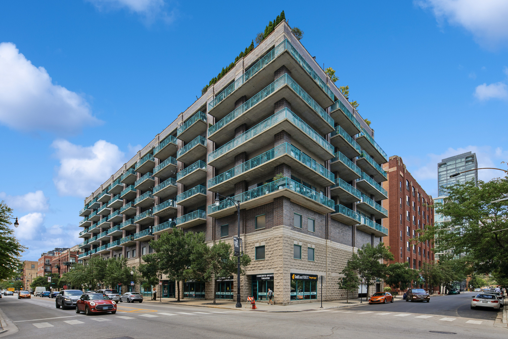Experience luxury living in this newly renovated 2 bed, 2 bath corner-unit located in the heart of West Loop. The unit was recently upgraded with brand new wood flooring, kitchen appliances, power blinds and paint throughout, so there's nothing left to do but move in and call it yours! The open concept living and dining area feels open and airy with 10' ceilings and tons of natural light coming in from the floor to ceiling windows. The space includes a gas fireplace and built-in wine fridge, and flows seamlessly into the sizable kitchen, which includes updated appliances, plenty of counter space and barstool seating for three. The real show stopper is the incredible 800+ square foot wrap around terrace with incredible city skyline views and more than enough space for both a dining and seating area set up. Enjoy the perks of indoor/outdoor living with access to the terrace from the primary bedroom and living room area. The options to create your outdoor oasis are endless with this space! In addition, the unit includes a large primary suite with lots of light, a walk-in closet and a large, updated primary bathroom with a double vanity and walk-in shower. The second bedroom off the living space gets tons of natural light and would make for a great guest bedroom or office set-up. Additional features include one heated garage space and an additional storage locker, both easily accessible via elevators. Step outside and you're steps away from world-class restaurants, cafes, shopping and easy access to downtown and the interstate. A quick walk to Fulton Market, Whole Foods, Marianos, Mary Park and Ogilvie Metra stop. Urban living at its finest!