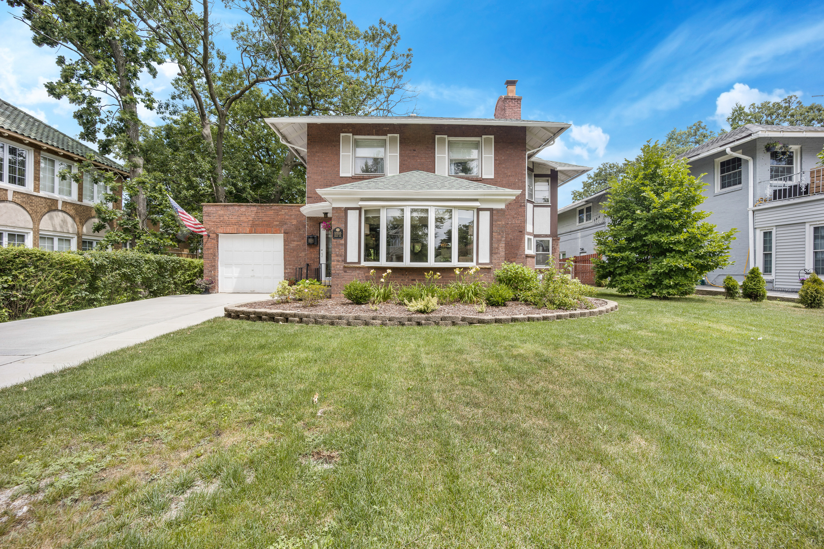Wonderfully whimsical Beverly charm meets modern comfort in this beautifully maintained solid brick home, nestled on a lush, tree-lined street in one of the neighborhood's most sought-after blocks. Meticulously cared for and updated throughout, this four-bedroom home offers a warm, family-friendly layout across three finished levels.  Step inside to a welcoming foyer that opens to formal living and dining spaces, featuring a beautiful extended bay window, fireplace, and elegant millwork. The generously sized kitchen boasts a planning nook, pantry, and eat-in dining area that overlooks the private backyard, complete with an attached deck and poured patio-perfect for outdoor entertaining. Adjacent to the kitchen, the casual family room offers custom built-ins, creating a cozy space for everyday living, while a dedicated and versatile home office provides a quiet retreat for work or study.  The second floor features a bright and spacious bedroom level, including a delightful window seat bay bathed in natural light and a recently updated full bathroom. Downstairs, the finished lower level adds flexible living space and includes laundry and ample storage options.  Additional features include hardwood floors throughout, crown molding, ceiling fans, central air conditioning, and the convenience and security of an attached garage.  Ideally located on a peaceful, tree-lined street, this home offers easy access to top-rated schools, charming local restaurants, and boutique shopping. The Metra Rock Island Line is just a 5-minute walk away, offering a quick commute to the Loop. And for your daily dose of coffee, there's a Starbucks just seven minutes from your front door.  This is more than just a home-it's a lifestyle in one of Beverly's most beloved neighborhoods. Welcome home!