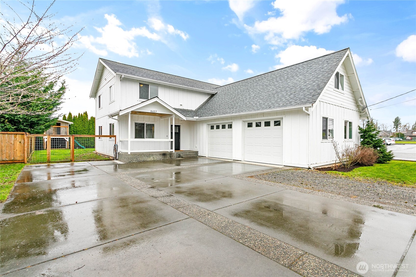 Character abounds in this lovely farmhouse style home in coveted west Lynden neighborhood. Incredibly spacious home with room for everyone. 4+ bedrooms lend for great multi-gen or rental opportunity. Relax by the fully stoned cozy gas fireplace in living room just off light & bright kitchen. Semi-formal dining & great size den/office with double French doors are right off entry. Vaulted owner's suite has large walk-in closet & bright inviting full ensuite bath. Enjoy the beauty of pine floors throughout home lending rustic modern feel. Great curb-appeal, extra-large 2 car garage & fully fenced backyard top off this charming home right next to Isom elementary, close to city trailhead, parks & downtown.