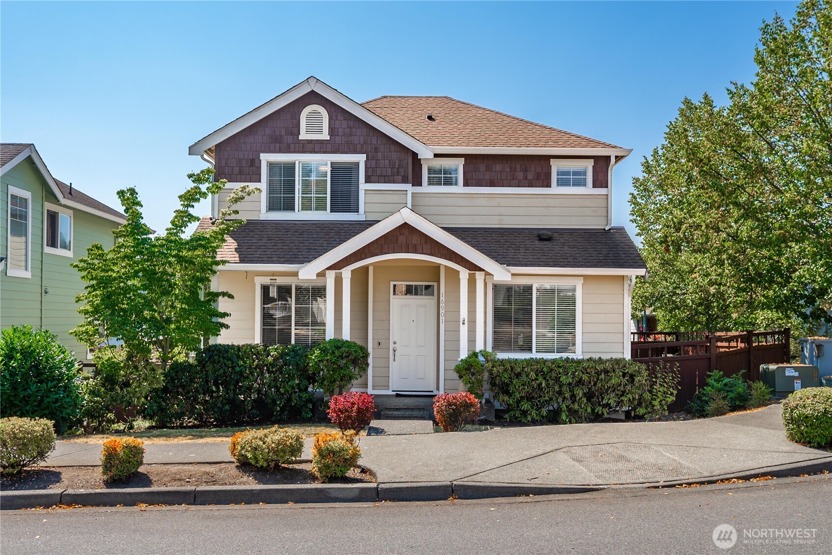 Conveniently located 2-story corner lot home in the sought-after Woodside community! Just steps from neighborhood parks and trails and minutes to Fairwood Shopping Center, dining, assigned schools with gifted programs, golf and everyday amenities. Boasting 1,900 SqFt, this spacious layout features 3 Beds, a private Upper Level office/den, & 2.5 Baths. Step inside to an inviting entry that flows into a sun-drenched Living room w/ a cozy gas fireplace & formal Dining area, ideal for everyday living & entertaining. Well-appointed Kitchen features polished granite countertops, warm wood cabinetry, stainless steel appliances, & a convenient breakfast bar transitions to an eating nook w/ sliding patio doors. Retreat to the Primary Suite featuring a spacious walk-in closet + private ensuite Bath w/ double vanity sinks, a glass shower, & a relaxing soaking tub. Practical utilities abound w/ a convenient Upper Level laundry. Outdoors, enjoy a low-maintenance, fully-fenced side yard w/ a private concrete patio + a 2-car garage & plenty of street parking. Short drive to WA-169 & I-405 for commuting to Bellevue & Seattle. Walkable to the nearby Petrovitsky Park sports fields, McGarvey Park wilderness trails, & the pristine scenic Lake Desire w/ public boat launch!