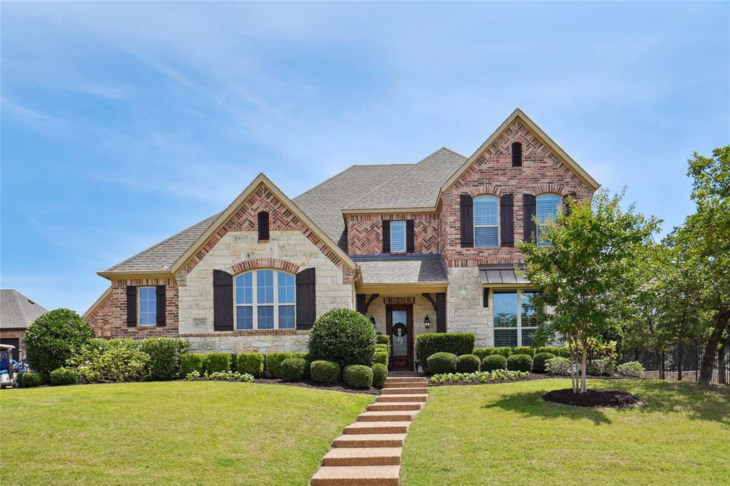 A Modern Sanctuary in Hogan’s Glen... Welcome to a beautifully designed home in the exclusive, guard-gated golf community of Hogan’s Glen. Created for both entertaining and everyday family life, the open layout features a light-filled vaulted great room that flows into the breakfast nook and gourmet kitchen. At the center is a striking 60 square foot Cambria quartz island, surrounded by a 6-burner gas rangetop, double ovens, warming drawer, built-in fridge, and a spacious butler’s pantry with wine fridge and glass display shelving. The sizeable formal dining room offers a lovely setting for gatherings, complete with custom drapery. A private study with french doors overlooks the front yard, while the owner’s retreat is tucked away with a sitting area, spa-like bath, and custom walk-in closet. A guest suite is also located on the main floor. Upstairs are two generously sized bedrooms with en-suite baths and a large game room. A thoughtfully designed golf-themed powder bath serves guests downstairs. Additional features include wood flooring, beautiful lighting, built-in cabinetry, plantation shutters, abundant storage, and a charming utility room with whimsical wallpaper, a sink, and a beadboard drying rack. The backyard invites outdoor living with a covered patio, grassy play space, and a freshly painted playhouse with swing set that stays. There is a two-car side entry garage and separate golf cart garage. Enjoy easy access to Trophy Club Country Club with two 18-hole golf courses, Harmony Park just a block away, nearby dining and shopping, and award-winning Northwest ISD. Convenient to Highway 114, Southlake Town Square, and DFW Airport, this home offers both comfort and connection.