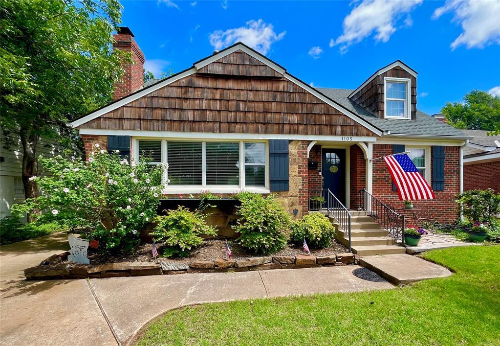 Charming 1940’s Cape Cod style home in the desirable Nichols Hills community with 3 bed, 2.5 bath, and 2 roomy living spaces, conveniently located only 1.5 miles from two major interstates and in close proximity to the Nichols Hills fire and police departments. The house is just a .5 mile walk through the neighborhood to beautifully tree-lined Nichols Hills parks which now offer a two-mile paved loop and also newly added sidewalks that connect to the OKC Country Club and to the popular shops and restaurants around Classen Curve. The home includes a very spacious and private upstairs master en suite with a sunlit nook that can be used for a work space, exercise equipment, or a favorite reading chair. Both living areas offer attractive original hardwood floors and built-in bookcases. The front living room presents an elegant convertible wood-burning fireplace and an oversized front window that fills the space with natural light. The back living room contains a ventless gas stove and opens to both the kitchen and to french doors that lead outside to an expansive covered backyard deck (along with a jacuzzi and fire pit) perfect for outdoor entertaining. Within the last year, the home has received a brand new roof, hot water tank, and entire underfloor plumbing system. The detached double-car garage also sports a brand new roof and connects to a lengthy driveway with ample parking space for guests.