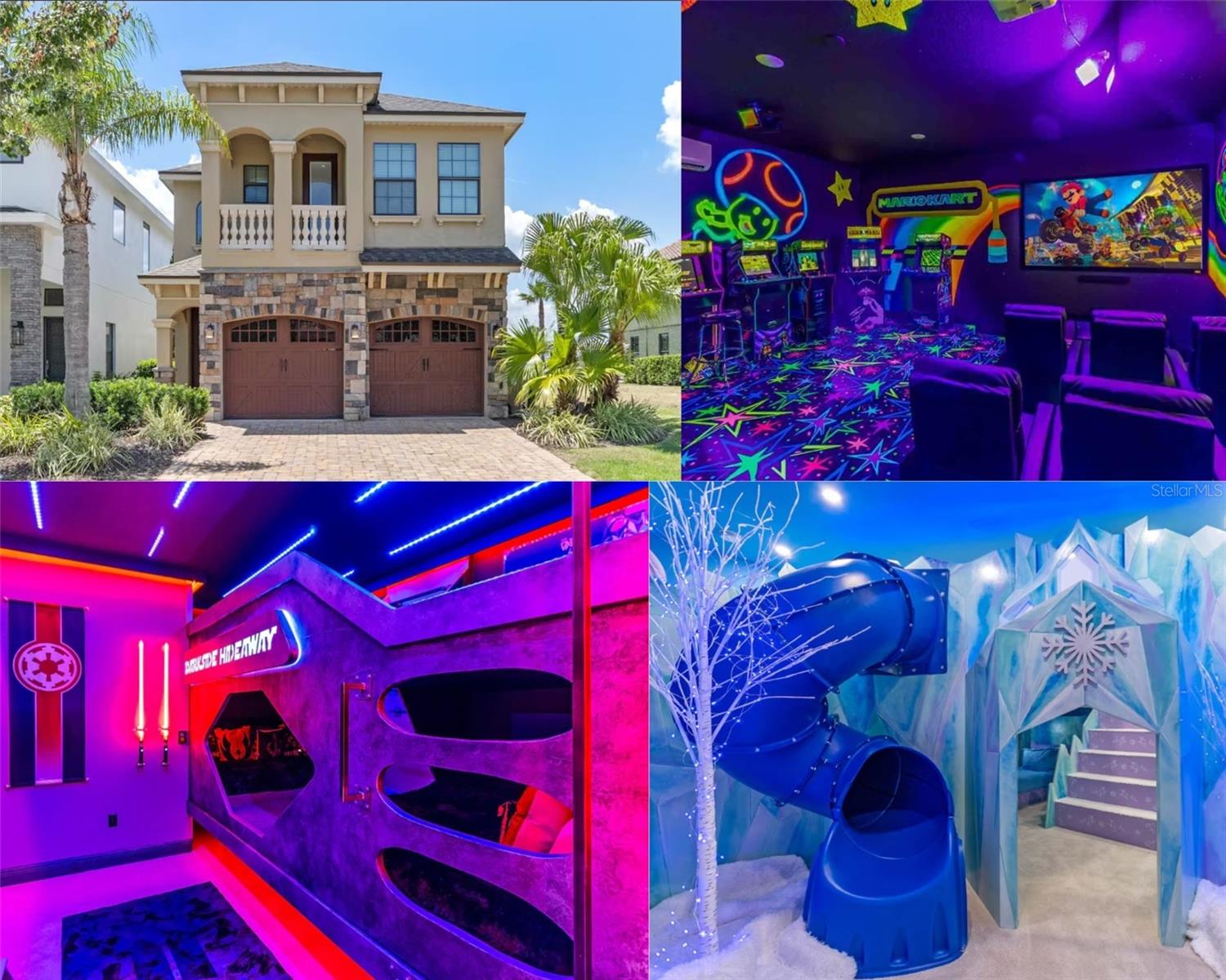 ***ACTIVE MEMBERSHIP AVAILABLE***TURNKEY RENTAL HOME!! This home is a TOP PRODUCER and did over 100k in GROSS BOOKINGS in 2024 and on track to do 100k+ in 2025!! Feast your eyes on this FULLY OPTIMIZED 5-bedroom GOLF VIEW home in Reunion! PHENOMENAL LOCATION backing right up to Nicklaus Golf Course for amazing views. Tastefully decorated and well maintained by current owners & management company! This FULLY FURNISHED home has been upgraded to standout in the rental market with multiple THEMED ROOMS including an incredible MARIO KART ARCADE THEMED garage conversion with an AC SPLIT UNIT so the owners and guests can enjoy the arcade even during the hotter times of the year. Second floor has two THEMED ROOMS. One CUSTOM BUILT STAR WARS BEDROOM as well as a CUSTOM FROZEN CASTLE BEDROOM perfect for family vacations! This fully furnished home is truly TURNKEY as the association takes care of all the general maintenance of the exterior. This home also has a WEST FACING POOL AREA! Pools that are west facing allow for incredible nightly sunset views perfect for wrapping up a long day at the parks with the family! Pools that back up west also allow for sunlight over the pool area all afternoon! This home is currently an active short-term rental and will hit the ground running for the new owner! Don't miss your chance!! Make this you primary, second home, or investment property!! Don’t miss your chance & schedule your showing today! REUNION’S Proximity To All The Major Theme Parks Especially Disney World Being Just 2 Exits Away, Makes This Vacation Community A Top Choice For Visitors Of All Ages. If You Are Looking To Take A Few Golf Swings While On Your Vacation You Can Take The Challenge On Any Of The 3 World Class Championship Golf Courses Designed By Arnold Palmer, Tom Watson And Jack Nicklaus That Are Located On Site. Hungry?, Why Not Step Into One Of The 5 Onsite Restaurants That Go From Hamburgers At The Cove To Fine Dining At Eleven And Everything In Between. There Are 12 Pools In The Community Including Multimillion Dollar Water Park With Lazy River & Water Slide.