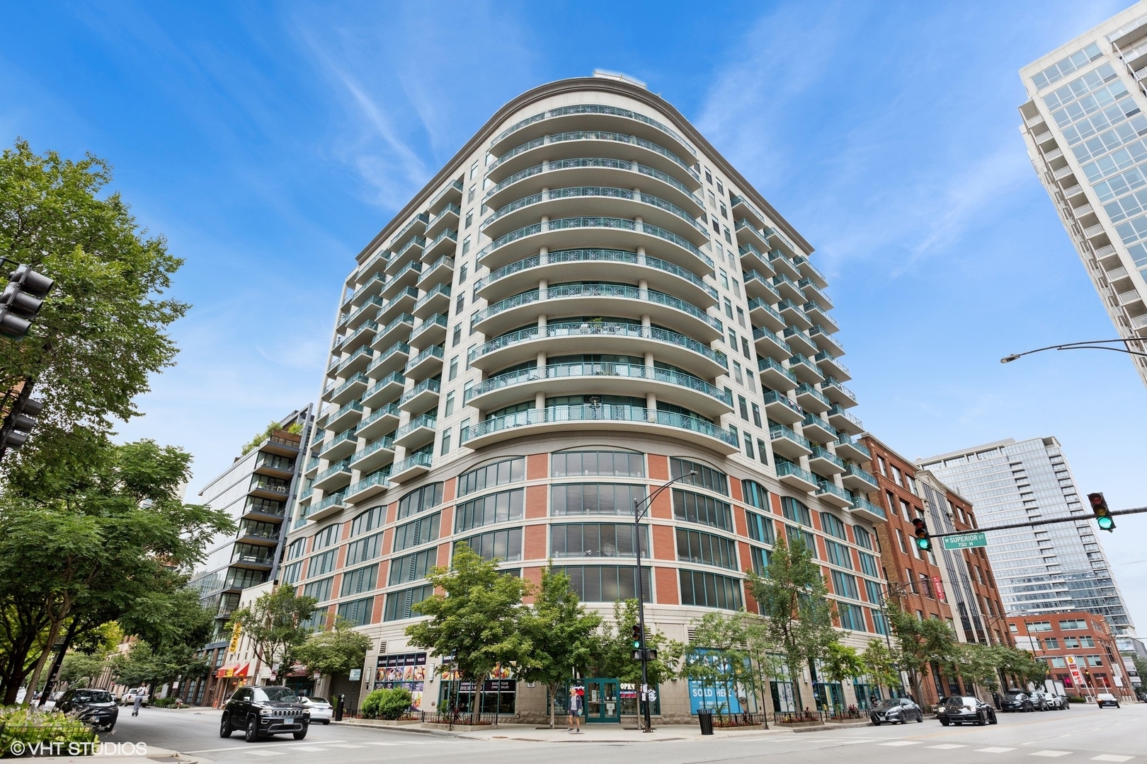 Experience elevated living at its finest in this penthouse unit at 340 West Superior Street, Unit 1607, Chicago. This pristine 2-bedroom, 1.5-bath residence boasts well-maintained home with outstanding city views and an expansive balcony perfect for relaxation! New open kitchen with waterfall quartz counters island with seating for 4. Wine refrigerator and a new sink with a top-end faucet and stainless steel appliances. Floor-to-ceiling windows invite abundant natural light across gorgeous new wide plank hardwood floors. Primary bathroom gutted with the finest materials. Enjoy premium amenities with a brand new lobby, including a doorman, gym, and on-site parking, all within a pet-friendly boutique building. This elegant home combines smart design with luxurious comfort.