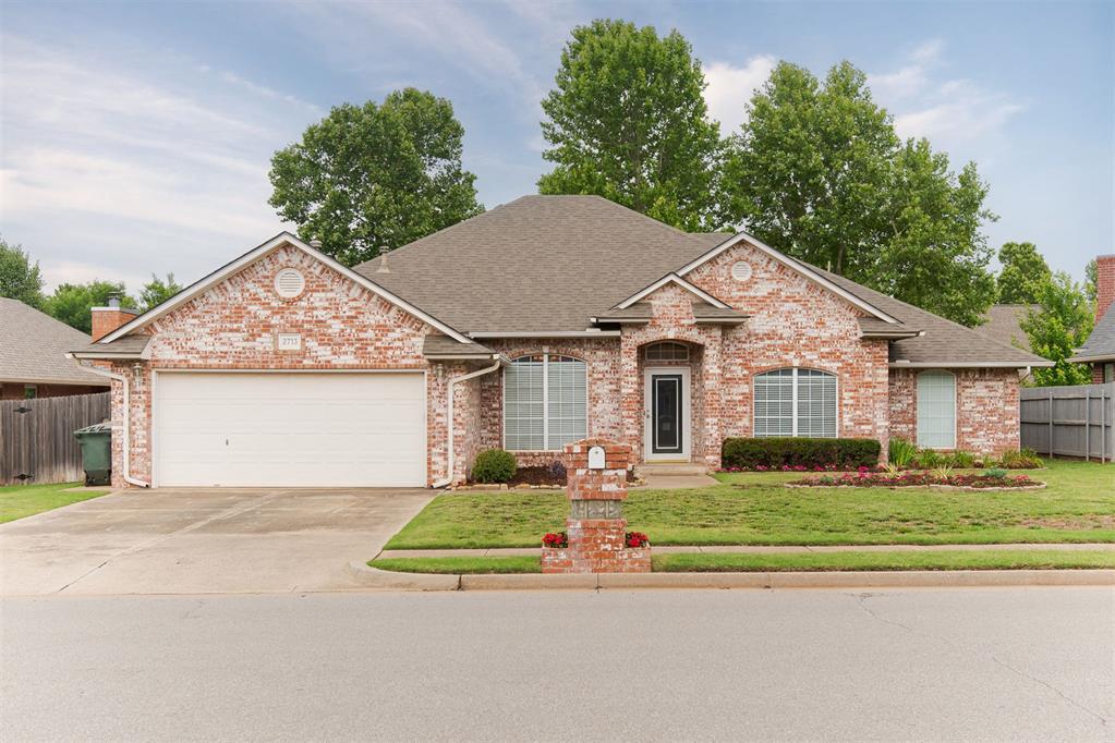 NEW ROOF! Welcome to The Trails! This move-in ready home offers great curb appeal, an ideal split floor plan, welcoming natural lighting, open-feel living, 3 generously sized bedrooms, 2 full bathrooms, a private study, two-car garage, and more. The impressive kitchen with its large eat-in breakfast area includes built-in appliances, granite counters, extensive storage, plenty of prep space, and additional seating at the bar. The main dining area can be formal, casual, or flexible for additional living space. An attractive fireplace complements the large living area which overlooks the backyard. The covered patio has plenty of room for outdoor entertaining and relaxing. The backyard includes a nice 10x16 storage building, an area created for a vegetable garden, and thriving peach, pear, apple, and apricot trees! The spacious primary bedroom offers tall ceilings, a well-designed ensuite with a double vanity and granite counter, a dream closet with natural lighting, and a separate door to the patio for convenient access. Additional features include new carpet throughout, two new ceiling fans, and a storm shelter in the garage floor. Located in a welcoming neighborhood with its own community park and just moments to Edmond schools, stores, and restaurants, Jills Trail is an ideal place to live. Schedule your showing today!