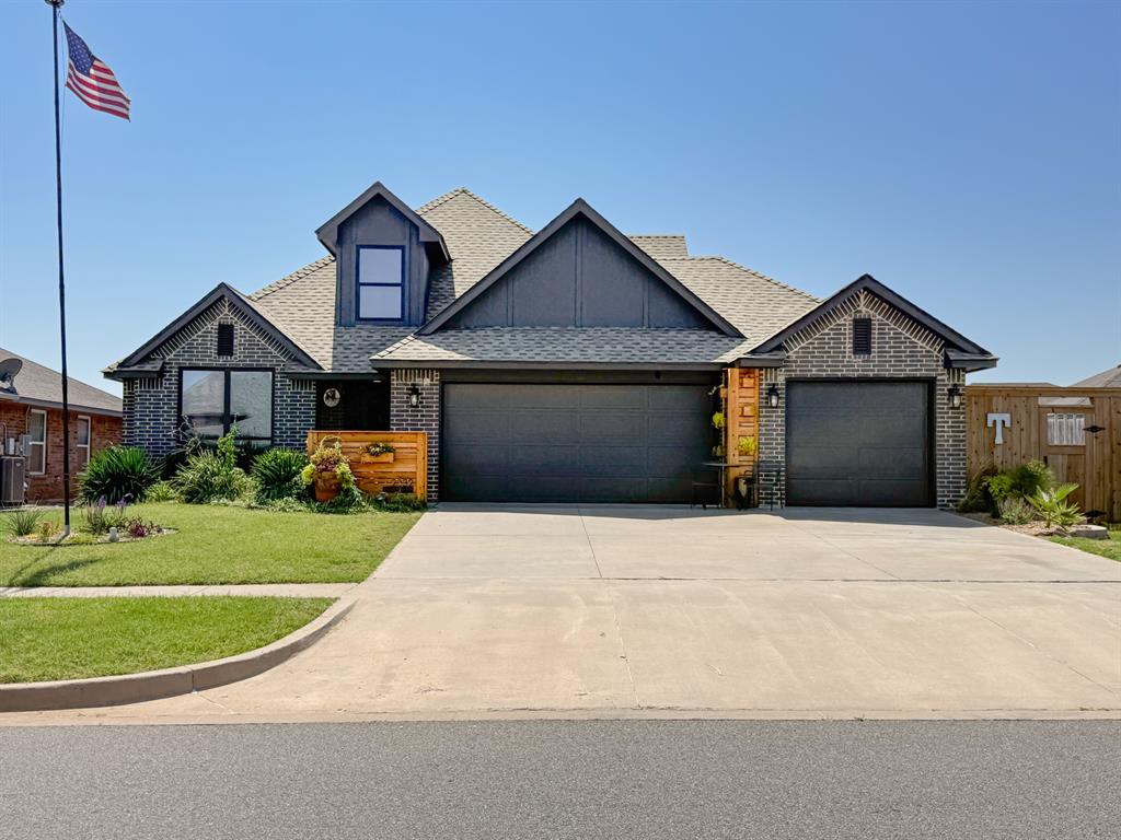 This home offers the perfect balance of comfort, style, and flexibility. Built in 2018, it features approximately 2,350 square feet with four bedrooms, three bathrooms, and an open floor plan designed for both everyday living and entertaining. Vaulted ceilings, wood-look tile flooring, a gas log fireplace, and thoughtful upgrades throughout create a space that feels both inviting and functional.The kitchen is equipped with quartz countertops, stainless Whirlpool appliances, a farmhouse sink, coffee bar, commercial ice maker, pantry with a barn door, and a built-in dog feeding station. The private primary suite includes dual closets, a vanity station, and custom finishes, while the upstairs fourth bedroom, full bath, and bonus living area with projector offer endless possibilities as a media room, home gym, guest suite, or perfect for that teenager/young adult retreat.Step outside to an extended covered patio complete with an outdoor kitchen, speakers, lighting, paver seating area, landscaped above-ground pool, and dog run, creating the perfect place to relax or entertain. Additional features include an extended three-car garage, below-ground storm shelter, Navien tankless water heater, and whole-house dusk-to-dawn lighting. Conveniently located in the Choctaw/Nicoma Park School District, with Carl Albert Schools available as an option, and just minutes from Tinker Air Force Base.