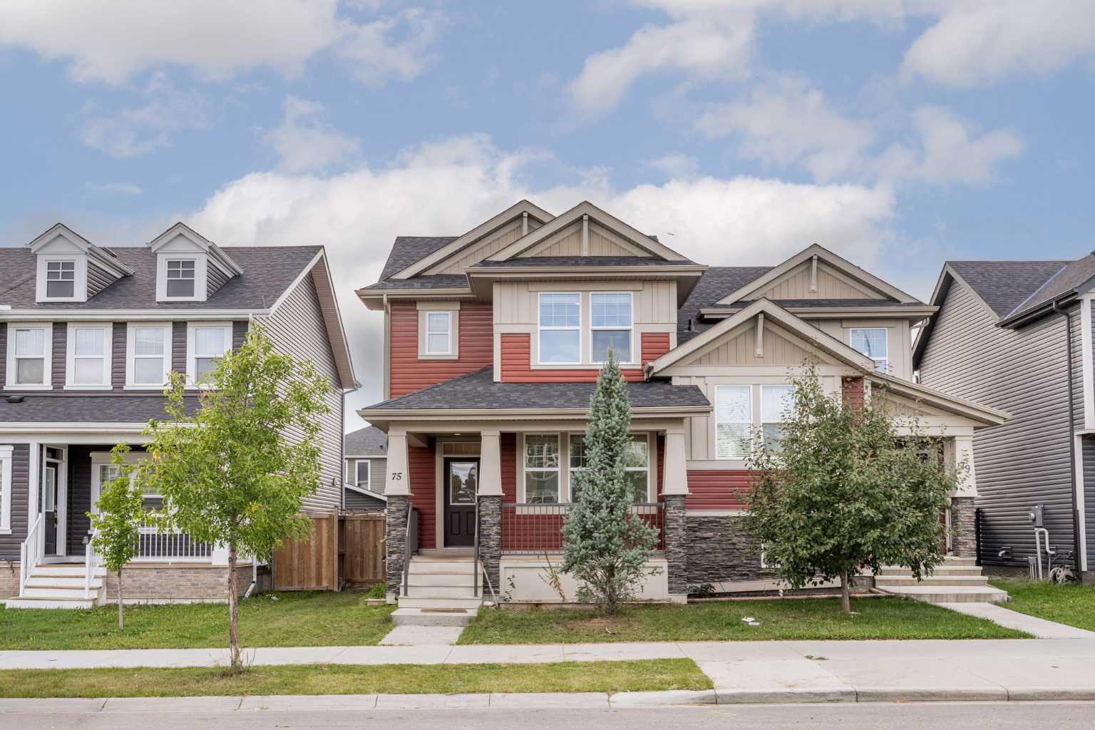 Welcome to 75 Evanston Hill NW, a beautifully maintained semi-detached home offering modern comfort, stylish finishes, and exceptional value in one of Calgary's most sought-after family communities. Built in 2018, this move-in-ready home features a NEW ROOF(February 2025), FRESH PAINT throughout, BRAND-NEW CARPET on the upper level  and  NEW QUARTZ kitchen countertops. The bright and functional main floor features durable vinyl flooring throughout and an inviting open-concept layout that seamlessly connects the living room, dining area, and kitchen, making it perfect for both everyday living and entertaining. The kitchen is designed with functionality in mind, offering ample cabinetry, a corner pantry, and beautiful new quartz countertops. A dedicated main-floor office provides the ideal space for working from home, studying, or managing daily household activities. Upstairs, the spacious primary suite serves as a private retreat, complete with a generous walk-in closet and a well-appointed 4-piece ensuite bathroom. Two additional well-sized bedrooms offer flexibility for children, guests, or a second home office and are conveniently served by another full 4-piece bathroom. The upper-level laundry adds everyday convenience and functionality. The unfinished basement presents endless possibilities for future development, allowing you to customize the space to suit your lifestyle and needs. Step outside to enjoy the sunny WEST-facing backyard, perfect for entertaining, relaxing, and enjoying Calgary's beautiful summer evenings. The yard features a fire pit area, creating the perfect gathering spot for family and friends. Rear lane access offers convenient parking, with room for one vehicle inside the fenced yard and a second parking space outside the fence. Ideally located near parks, playgrounds, schools, shopping, restaurants, transit, and major commuter routes, this home offers the perfect blend of style, functionality, and convenience. This home benefits from exciting NEW AMENITIES! Enjoy the convenience of living near the NEWLY opened EVANSTON HEIGHTS SCHOOL, a modern CBE middle school serving Grades 4-9 with a capacity of approximately 925 students and the upcoming SYMONS VALLEY CENTRE, featuring a new 15,000 sq. ft. public library, community green spaces, and future retail amenities, enhancing the appeal and value of this vibrant family-friendly community. This turnkey Evanston home is ready for its next owners. Don't miss this fantastic opportunity!
