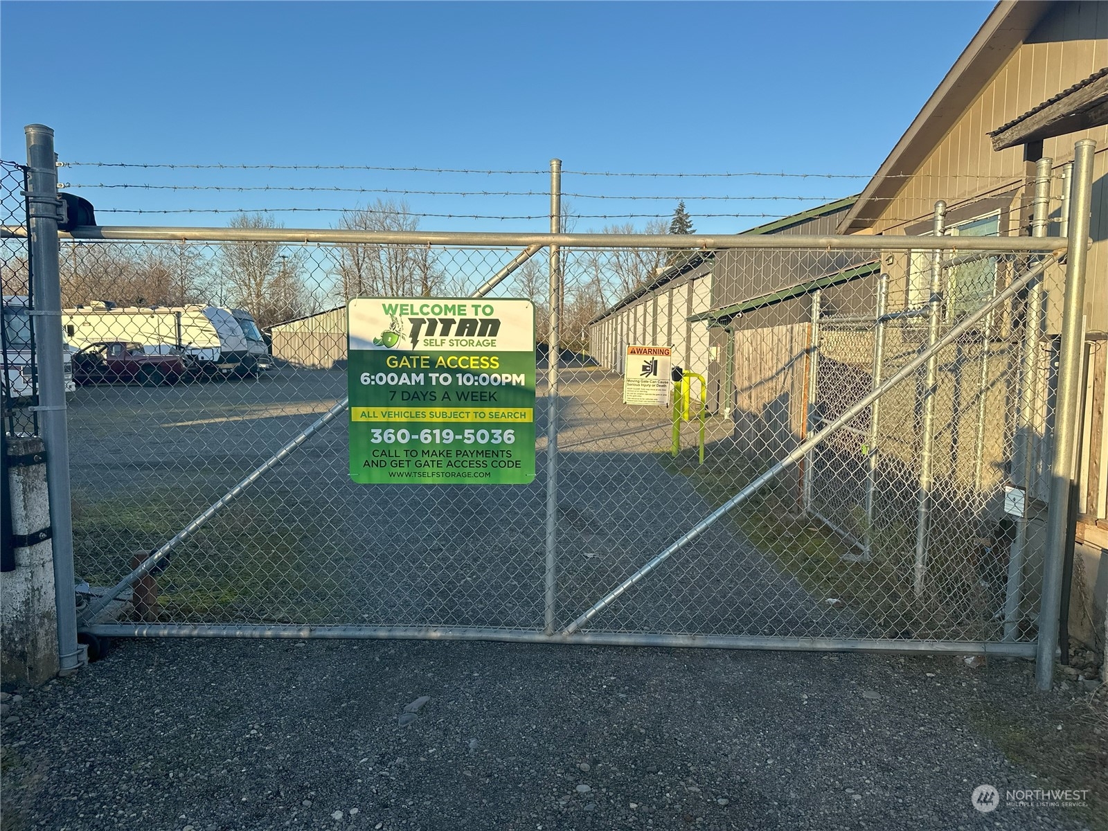 Turn Key Automated Self Storage Facility located in Centralia about half way between Seattle and Portland. This property is currently remotely managed. The property is designed to be operated from your phone anywhere in the world. Storage units are rented online 24/7 or over the phone. 98 units and 11 Parking spaces. Room for expansion where parking spaces are. Mix of sizes ranging from 4x8 to 12x35. The 12x35 are contractor garage-style with tall 14' doors. Several Improvements have been done on the property since 2019, some of which include New Siding, Rollup doors, Electronic Gate and Keypads, New Security Cameras. The property allows for an onsite manager. Front space for office and live in other part. House is currently rented.