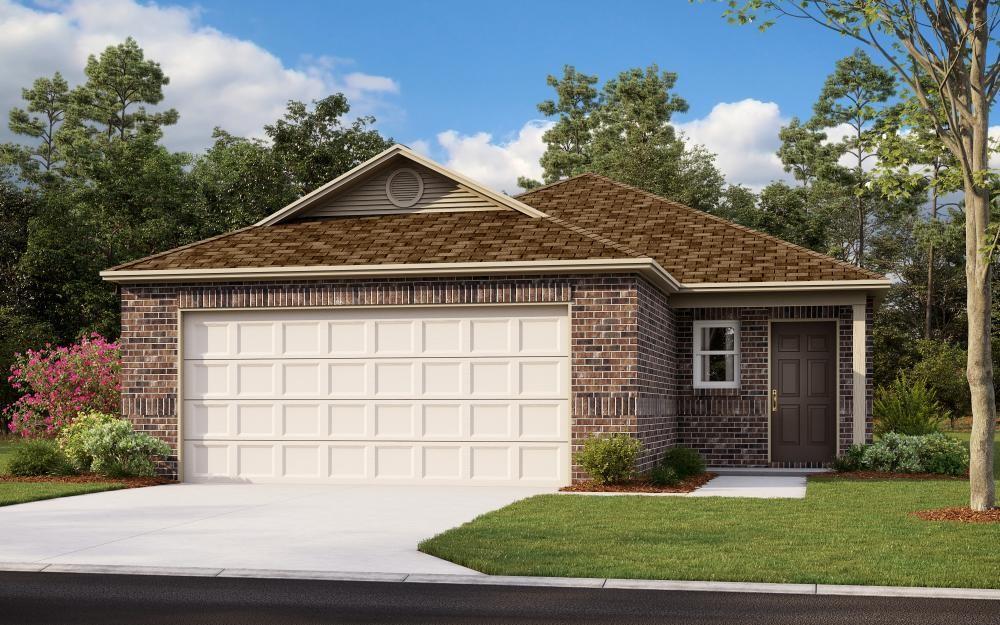 The MITCHELL floor plan is a single-story home that offers ample space to live and grow. An open-concept floorplan boasts convenient access to a covered patio for seamless entertaining and leisure. Two bedrooms are tucked away to the side for optimal comfort, and a luxurious owner’s suite is nestled at the back of the home, complete with a full bathroom and walk-in closet. Prices, dimensions and features may vary and are subject to change. Photos are for illustrative purposes only.