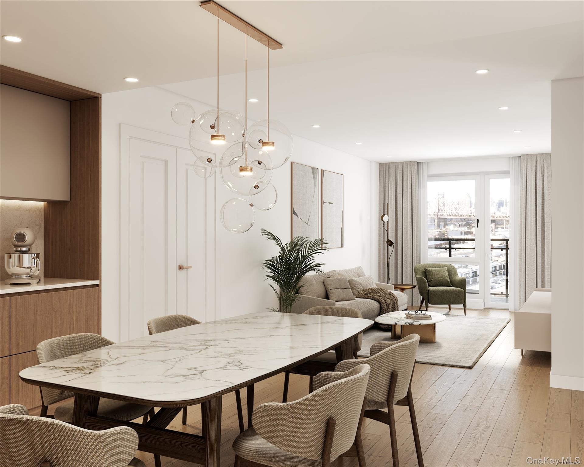 SKYLINE 8 CONDOMINIUM is a newly constructed 113-residence luxury condominium in the heart of Long Island City. Designed with contemporary architecture and Feng Shui principles in mind, the building combines sophisticated design, premium finishes, and an exceptional collection of lifestyle, wellness, and recreational amenities. Ideally situated just minutes from Midtown Manhattan, Skyline 8 offers convenient access to multiple subway lines, waterfront parks, restaurants, shopping, and cultural destinations. • UNIT 416 • Residence 416 is a southeast-facing two-bedroom, two-bathroom corner home featuring a private balcony with exclusive access from the primary bedroom. The split-bedroom layout offers enhanced privacy and centers around an expansive living and dining area with an adjoining open kitchen. The primary suite features a double vanity and two closets, while generous storage throughout adds to the home's functionality. • RESIDENCE FEATURES • Every residence has been thoughtfully designed to maximize natural light while offering refined finishes, premium materials, and modern conveniences. • LIVING SPACES • Sun-filled living rooms with oversized windows • Red oak engineered wood flooring throughout • Accent lighting throughout • Private outdoor space in every residence • Skyline views • KITCHENS • Custom-designed kitchens by Fulgini • Calacatta Abezzo countertops and full-height backsplash • Under-cabinet lighting • Bosch washer and dryer • Miele appliance package (Some residences feature Blomberg dishwashers.) • Smeg range hoods (Townhouse residences feature Miele range hoods.) • XO wine coolers (Available in select residences.) • BEDROOMS • Light-filled bedrooms with oversized windows • Refined contemporary finishes • BATHROOMS • Automatic smart toilets • Optional iOS and Android application control for smart toilet functions • Radiant heated floors • LED recessed shelving • Custom vanities with integrated storage • BUILDING AMENITIES • 24-Hour Doorman • Lobby with Waiting Area • Package Room • Resident Storage Room • Cold Storage for Grocery Deliveries • Bicycle Storage • Parking Garage with EV Charging at Every Parking Space • Resident Game Lounge • Resident Lounge with Dining Area & Wet Bar • Indoor Movie Theater • Pet Spa • Spa Suite featuring: Dry Sauna • Steam Room • Cold Plunge • Steam Showers • State-of-the-Art Fitness Center • Dedicated Spinning Studio • Yoga Room • Indoor Children's Playroom • Landscaped Rooftop Terrace with Manhattan Skyline Views • Outdoor Grill • Outdoor Dining Areas • Outdoor Lounge Areas • SKYLINE 8 • Offering a seamless blend of contemporary architecture, thoughtfully designed residences, premium finishes, and an extensive amenity collection, Skyline 8 delivers a modern condominium lifestyle in one of New York City's most dynamic neighborhoods. • DISCLAIMER • All measurements are approximate. Images are renderings or virtually staged and are for illustrative purposes only. Photographs represent various residence layouts. The complete offering terms are contained in an Offering Plan available from Sponsor. File No. CD25-0389.