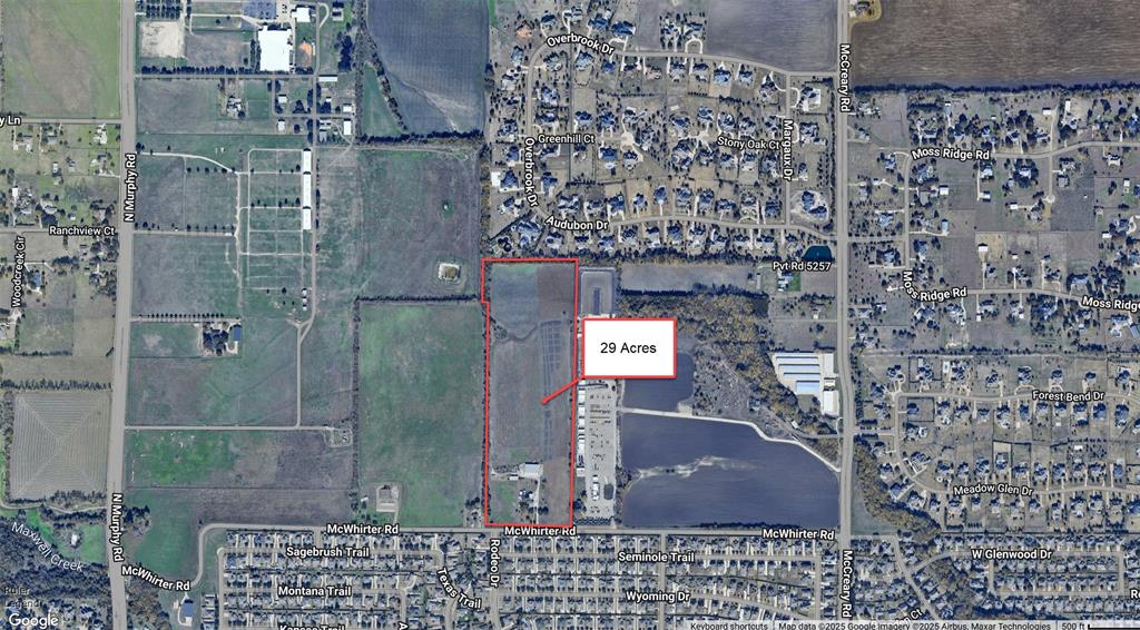 Prime unincorporated 29-acre property located in the southeast quadrant of Parker Road and N. Murphy Road. This properties 1,976' west property line boarders the proposed development by Centurion American Development Group that has revealed plans for the 241-acre Southfork Ranch in Parker. The 29 acres consists of three Tax Parcel ID numbers of which the 21-acre and 7-acre parcels are currently with agricultural exemptions. The 630' of McWhirter Road frontage sits directly across the street form a large established home development and 1 acre plus, multi-million-dollar homes on the north property line. Call your investors and developers before this prime development opportunity gets away