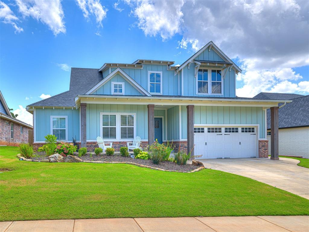 Welcome to a beautiful craftsman, nestled in the highly sought-after Town Square community! This stunning 4-bedroom, 3-bath home sits on wooded lot and offers the perfect blend of luxury, comfort, and functionality. New carpet in select bedrooms, thoughtfully selected upgrades, and a sprawling open floor plan designed for modern living.

Step inside to a light-filled living room featuring stunning designer beams that add warmth and architectural charm. The stone fireplace that soars to the ceiling is gorgeous.  The heart of the home is the chef’s kitchen, complete with high-end finishes, abundant counter space, and oversized sliding glass doors that open to a spacious covered patio—ideal for entertaining or relaxing outdoors. The primary suite features a generous bedroom and en suite bathroom, offering a true retreat. Upstairs, you'll find a large private bedroom with its own full bath, perfect for guests, teens, or a home office. One of the larger backyards in the area. 

Enjoy all that Town Square has to offer, including community amenities and a prime Edmond location close to top-rated schools, dining, and shopping. This one checks all the boxes—schedule your tour today!
