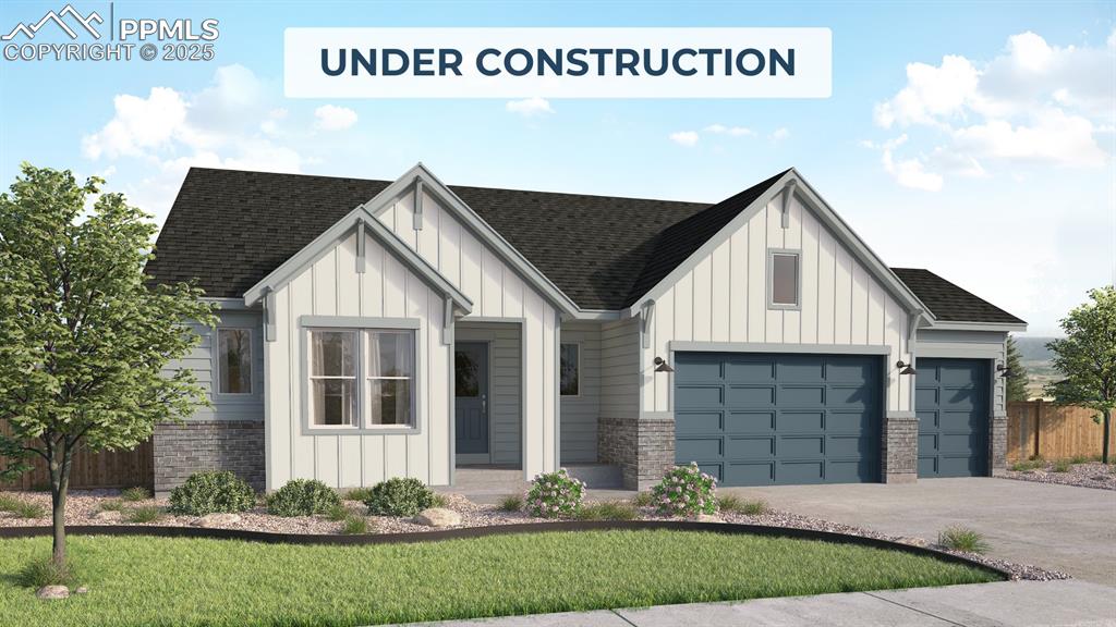 The Walter offers a distinctive take on ranch-style living, blending versatile spaces, modern finishes, and thoughtful design to create a home that feels both expansive and intimate. Set on a spacious homesite in Monument, this 5-bedroom, 3.5 bath home spans 3,879 square feet with a flexible layout perfect for entertaining or private retreats. From the moment you enter, The Walter’s unique layout sets it apart. The open-concept design connects the kitchen, dining area, and great room while offering privacy with distinct living zones. The kitchen is a chef’s dream, featuring an oversized island, ample storage, premium Samsung appliances, and direct access to the covered back patio for effortless indoor-outdoor living. The great room is filled with natural light from oversized windows and anchored by a central fireplace for a warm, welcoming feel. A private study offers a quiet space for a home office, library, or creative retreat. The primary suite is a retreat within the home, featuring a spa-inspired ensuite bath with dual vanities, a freestanding soaking tub framed between them, Kohler fixtures, and lighted mirrors with adjustable color settings. Two additional bedrooms on the main level share a Jack and Jill bath, providing comfort and privacy for family or guests. The finished basement expands the home’s possibilities with a large rec room, two bedrooms, and a full bath—ideal for a guest suite or game room. Designed with the Grand Lake interior package, The Walter exudes timeless design and sophistication with white cabinetry, crisp quartz countertops, and soft, neutral flooring. High-end Samsung appliances, Kohler fixtures, and smart home features, including a video garage opener and smart doorbell, enhance modern convenience. The farmhouse-style exterior blends rustic charm with contemporary appeal. Located in Jackson Creek in Monument, this home offers mountain views, top-rated schools, and easy access to outdoor recreation. Ready for a January 2026 closing.