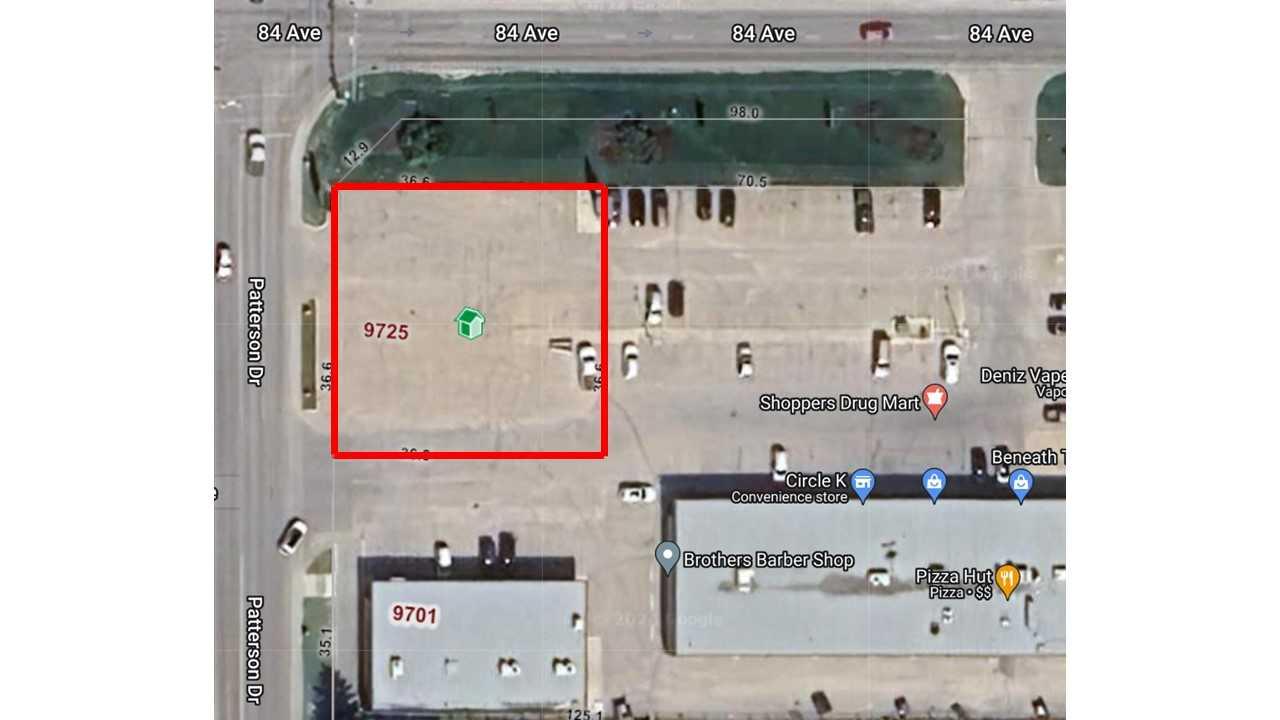 What an opportunity! High traffic corner in fully leased shopping mall with Shoppers Drug mart as the anchor.  This 14,400 sq ft lot has its own title and comes with access to plenty of parking at the Patterson shopping Center. This location offers drive through options, easy access from 84th featuring high traffic counts. There is also plenty of walking traffic in the area making it very attractive for a food franchise or retail opportunity, or maybe a gas station or carwash. Previous plans were to put a 3600 sqft building footprint. High Average Daily Traffic Counts of 27000 vehicles at the intersection of 84 Avenue and Patterson Drive.  Mall owner can provide necessary parking by way of a cross parking agreement thus saving lots of money so not having to build more stalls.  Owner is willing to partner on a project for the right purchaser or offer the option that land wouldn’t need to be paid for until business is open. This is a rare opportunity! Look at all the options.