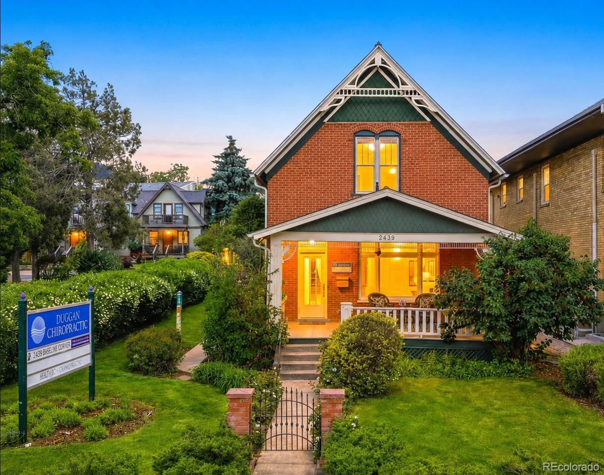 This unique property presents a rare opportunity to acquire a highly visible commercial asset with exceptional flexibility and future development potential. Originally constructed as a Victorian residence and thoughtfully converted for commercial use, the building retains its historic charm and distinctive architectural character while offering functionality for a variety of business uses.Situated along one of Boulder’s most recognized corridors, the property benefits from outstanding visibility, a large grandfathered sign, mature professionally maintained landscaping, and a prime central location just minutes from Downtown Boulder and the University of Colorado. The site also features an 8-space parking lot and a detached 2-car garage, providing a total of 10 on-site parking spaces.Beyond its current commercial use, the property offers multiple value-add opportunities. Preliminary plans illustrate the potential for a duplex addition consisting of two 2-bedroom, 2-bathroom residential units, creating an attractive mixed-use or investment opportunity. Additionally, because the building was originally designed as a residence, buyers may explore the possibility of converting the existing structure back to residential use through the addition of a kitchen. Architectural plans are available demonstrating a potential residential conversion utilizing the existing building layout.Attached preliminary renderings and conceptual plans are provided for illustrative purposes only. Buyers are encouraged to conduct their own due diligence regarding zoning, land use, development potential, and any required approvals or permits from the City of Boulder.