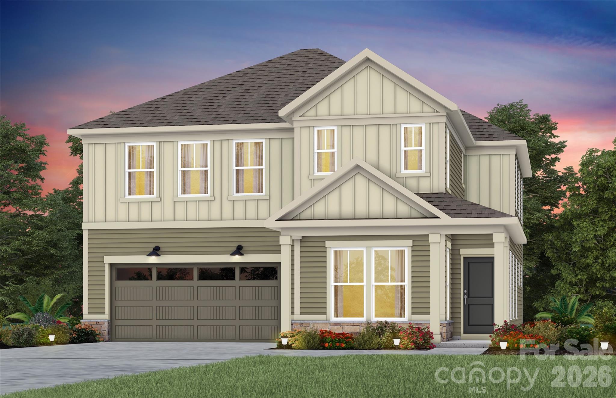Popular Leyton plan!  This great home features a gourmet kitchen with 42" white perimeter cabinetry, upgraded natural wood kitchen island with additional storage and walk-in pantry.  Spacious light filled cafe. Planning center office off cafe.  Gathering room has great natural light and full tile fireplace.  First floor guest suite.  Sunroom is open to cafe and gathering room, making this an entertainers dream.  Second floor owner's suite has tray ceiling and spacious sitting room and owner's bath features an oversized full tile spa shower with dual shower heads and full bench seat and separate closets.  Secondary bedrooms are a great size and spacious second floor loft.  Rear deck and private home site