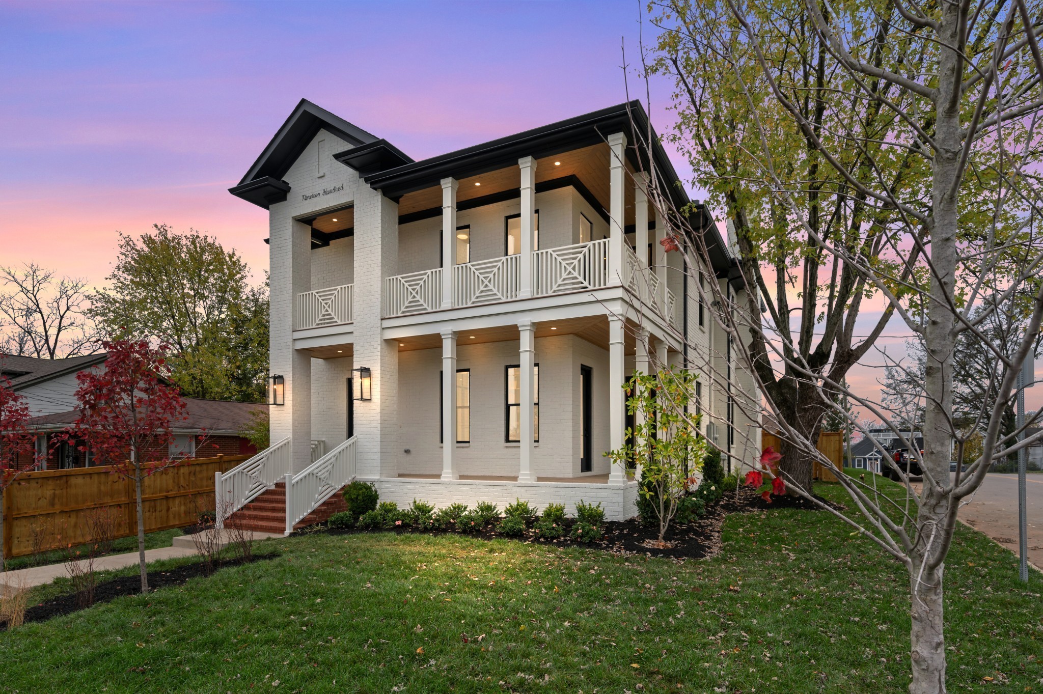 Southern elegance meets modern convenience in this corner lot gem. The wrap-around two-story balcony invites relaxation, while the backyard oasis features a serene pool, sun deck, and a screened-in porch with a fireplace. Inside, enjoy a chef’s kitchen with high-end Monogram appliances and a spacious living area. The office, accessible from the front porch, is ideal for remote work. The primary suite, with its French-inspired millwork and herringbone floors, offers a luxurious retreat. White oak cabinetry enhances the primary bath, and a bonus room with pool access via a spiral staircase provides additional space. Located in a walkable neighborhood, you'll have dining and shops just steps away.