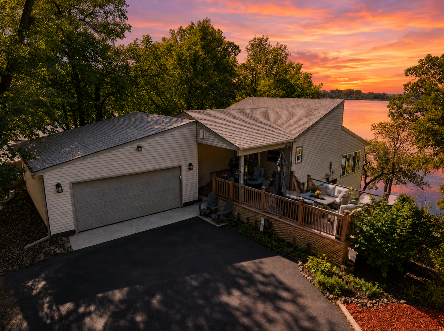 Welcome to a place where lake days, quiet mornings, and evenings by the fire can become part of everyday life. Located on beautiful Maple Lake, just 10 minutes from Alexandria and Glenwood, this peaceful property offers the perfect setting for year-round living or a relaxing getaway. Maple Lake is spring-fed and well known for its exceptional water clarity, making it a favorite for swimming, boating, fishing, and simply enjoying the view.Set back from the road and surrounded by mature trees, this 3-bedroom, 2-bath home feels private and welcoming from the moment you arrive. Views of both Maple and Lake Reno can be enjoyed from nearly every space in the home, creating a constant connection to the water and the natural surroundings. The den offers flexible space for a home office, guest area, or potential fourth bedroom.Vaulted ceilings and an open-concept layout create a spacious, comfortable feel, while the wood-burning fireplace adds the perfect cozy touch after a day on the lake. Outside is made for entertaining, multiple decks and patios provide plenty of room for morning coffee, outdoor meals, and peaceful summer evenings. Beautiful landscaping surrounds the home, and the spacious garage offers excellent storage for lake gear, water toys, and everything needed to make the most of life at the lake.