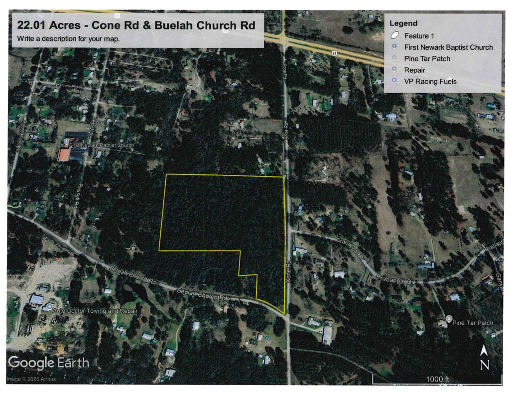 This 22.01 Acres is only 3+/- miles from the city of Thomasville. The property is zoned R3 with many possibilities, building your secluded dream home or investing in an affordable housing community. There is 1300 +/- feet of road frontage on Cone Road and 250 +/- feet of road frontage on Beulah Church Road. This property is heavily wooded with mixed hardwood and several tall pines that are as good as they get. Don't let this one pass you by.