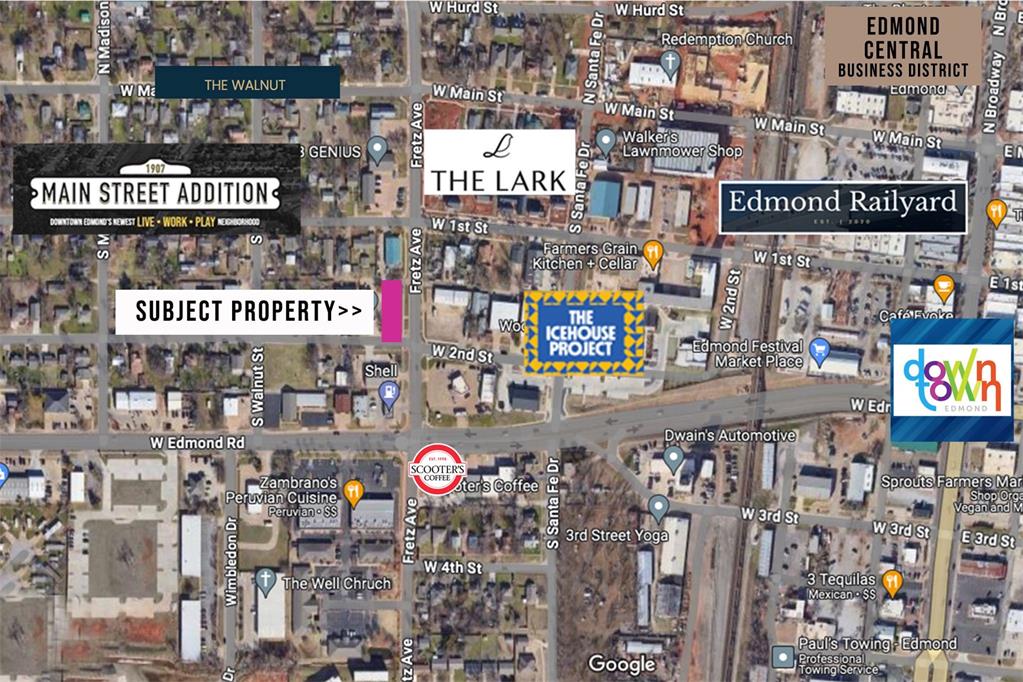 Located in Edmond’s highly sought-after Main Street Addition, this 7,000 sq ft (50x140 / 0.161 acres) lot sits among exciting new residential and commercial growth. Currently zoned residential, it offers rear alley access, a completed pin survey, and walkability to parks, schools, The Icehouse, Edmond Railyard, and Downtown Edmond. An excellent opportunity for builders or investors. Buyers to verify potential for subdividing.