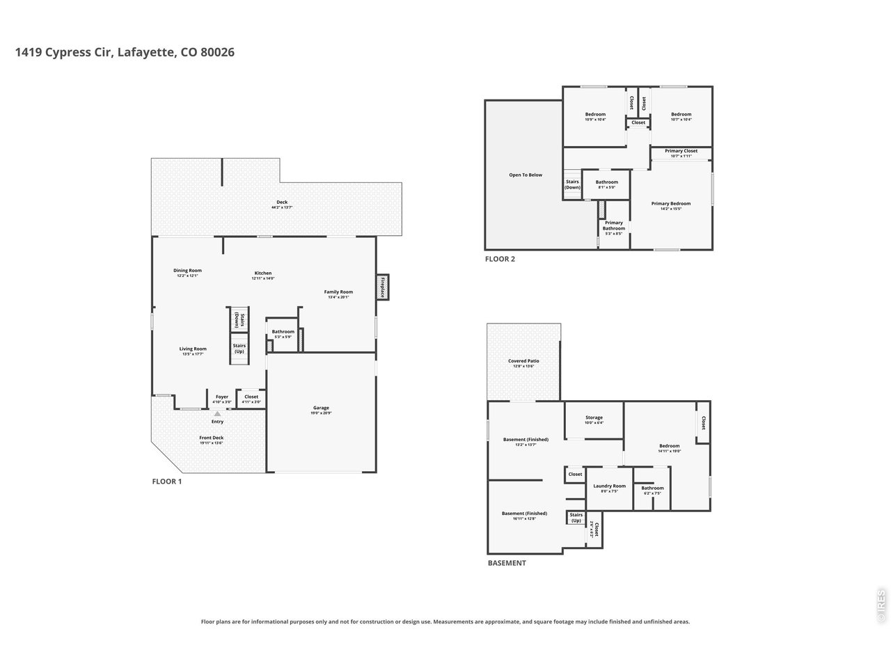This gorgeously renovated Modern Craftsman is a short stroll to Waneka Lake, and backs to the quiet sanctuary of Cypress Park - surrounded by green on every side. Spectacular entertaining spaces indoors and out. A dreamy treehouse setting. This is home! Custom finishes start at the solid wood front door and slate-tiled entryway. The front living room soars - vaulted ceilings, walls of windows, custom wood trim, and treetop views in every direction. The dining area's wall of sliding windows opens onto huge Trex decks that run the length of the home and disappear into the tree canopy of the pocket park behind - perfect for al fresco dining or just watching the hummingbirds. The reimagined kitchen stuns with cherry cabinetry, concrete and stainless-steel countertops, a coffee station, and a matching concrete peninsula for bar seating. A powder room and large family room complete the main floor, where French doors and a gas fireplace blur the line between indoors and the wooded backyard. Upstairs, the primary suite features custom wood closets and an en suite bath with a tiled shower and quartz counters, plus two more bedrooms and an updated full bath. The finished walkout lower level adds nearly 1,000 more square feet: a sunlit rec room with French doors to a shaded paver patio, plus a guest bedroom with its own en suite bath and ample storage. Move-in ready with a newer water heater, air purifier, roof, garage door, central AC, 200-amp panel, rebuilt decks, and fresh exterior paint. Designer lighting, custom window treatments, garden beds, and an attached two-car garage round it out. Minutes from Old Town Lafayette and Historic Downtown Louisville - restaurants, breweries, farmers markets, concerts, public art, top schools, and easy access to Boulder and Denver. Beautifully finished, ideally located, and surrounded by nature - this is the one you've been waiting for.