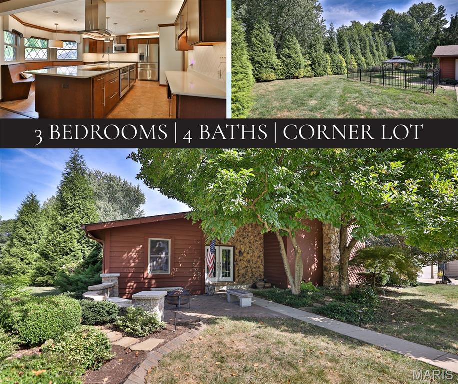 Welcome to this well-loved cedar and stone home in Collinwood Subdivision, beautifully positioned on a corner lot with mature landscaping, a welcoming front patio and wonderful outdoor privacy. Offering 3 bedrooms and 4 baths, this distinctive home combines generous living spaces, custom details and thoughtful improvements throughout.A lovely double-door entry opens to a spacious foyer with a full double closet and plenty of natural light. Crown molding, substantial woodwork and detailed doors continue throughout the home, adding warmth and character. The living and dining areas feature newer Pergo hardwood flooring, while the inviting fireplace offers an electric starter, wall switch and remote.The huge kitchen is truly the heart of the home, with abundant rich wood cabinetry, stone countertops, built-in double ovens and an oversized center island providing exceptional prep and gathering space. A charming built-in dining area with wraparound banquette seating sits beneath a bank of windows, creating the perfect spot for casual meals, morning coffee or conversation. A separate built-in desk/workstation provides a convenient place for a home command center, homework or office space without sacrificing kitchen storage. The combination of custom cabinetry, built-ins and extensive countertop space makes this kitchen as functional as it is inviting.The home offers a versatile bedroom and bath arrangement, including a full bath with tub, an updated bath with a beautifully tiled walk-in shower, a convenient half bath and an upstairs bedroom with its own bath. A wet bar with sink and garbage disposal adds another great feature for entertaining.Outside, enjoy a private, fenced backyard with mature surroundings and plenty of room to relax or entertain. The gazebo remains with the property, while the landscaped front patio creates another inviting outdoor living area. Recently added landscape lighting beautifully highlights the home and grounds after dark. A side-entry garage maintains the attractive front elevation and provides convenient access.Additional features include a whole-house reverse osmosis system, whole-house Generac generator, newer windows with wood blinds, gutter guards, waterproofed crawlspace and updated fencing. With its cedar-and-stone exterior, custom kitchen, extensive millwork, multiple living and entertaining spaces, private backyard and valuable whole-home improvements, this Collinwood home offers a wonderful combination of character, comfort and functionality in an established Collinsville neighborhood. All information provided is deemed reliable but is not guaranteed and should be independently verified by the buyer and/or buyer’s agent. Buyers are encouraged to perform their own due diligence and verify all information prior to making a purchasing decision.