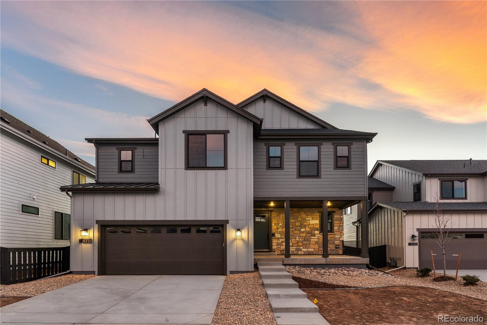 Beautiful two-story in the desirable Solstice Community by Shea Homes. Solstice is surrounded by Chatfield State Park on 3 sides of the community and acreage parcels on the 4th side. This two-story home has 4 bedrooms, 3.5 baths, study with barn doors, loft, fireplace with full height tile surround, 8 foot doors on the 2nd floor, covered patio, and 3 bay tandem garage.  Design finishes include Shaw COREtec luxury plank flooring in Southhampden Oak, MSI engineered stone counter tops in Carrara Delphi, and Yorktowne Henning cabinets in White Icing and Frappe.   Please contact a community representative for details.   The Mirabelle Metropolitan Districts provide various services to the property and in addition to the estimated taxes, a $40 per month operations fee is imposed.