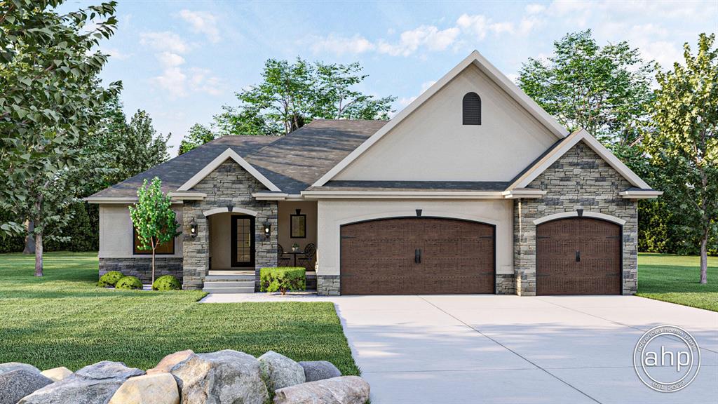 TO BE BUILT TRANQUIL COUNTRY OPPORTUNITY. Tasteful blend of textures adorns the exterior of this 1,568 sq. ft., Traditional-style, 1-story house plan. Just inside from the deep covered front porch, the entry hall invites guests into the living room, with its cathedral ceiling, fireplace, and built-in bookcase. The kitchen and dining room share this open space for easy entertaining. The kitchen itself features an island workspace, wrapping counters, and a pantry. The adjacent dining area accesses a rear covered deck, perfect for enjoying meals outside. On the opposite side of the kitchen, a utility area intercepts outside traffic from the home's 3-car, front-load garage. Just off the kitchen, an alcove grants access to the private master suite, where the bedroom resides beneath a 10-foot- high ceiling. The bath area features his-and-her vanities, a soaking tub, shower, compartmented toilet and walk-in closet. Secondary bedrooms are found on the opposing side of the home, where they share a hall bath. BEAUTIFUL NEW HOMES BEING BUILT IN SURROUNDING AREA. Minutes away from suburban amenities and downtown. Close to major freeways and metropolitan areas. We have a preferred lender or bring your own. BATVAI