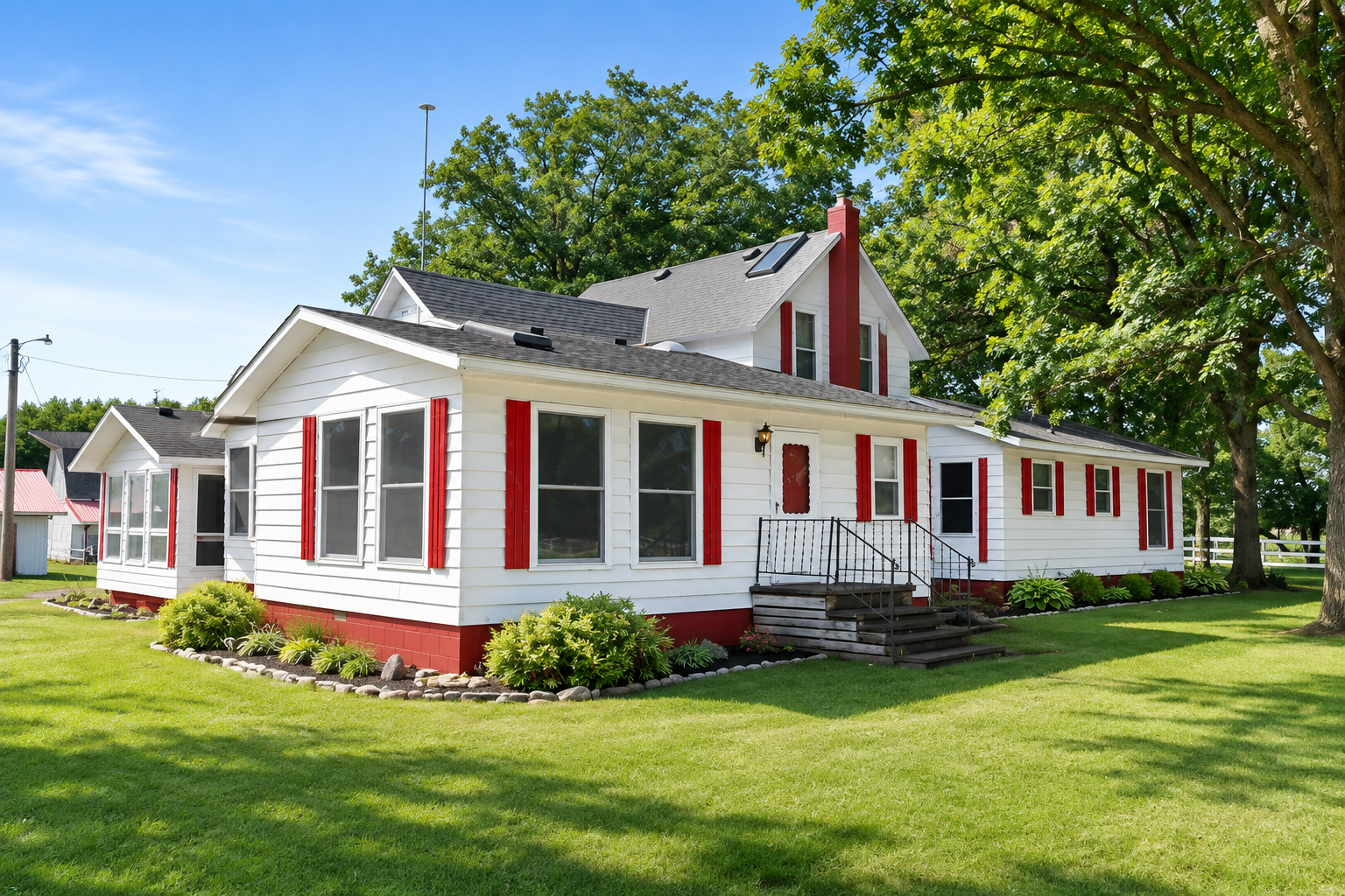 Step back in time and discover the charm of this 20-acre hobby farm, where a white picket fence and picturesque tree-lined drive create a nostalgic welcome home. Offering approximately 3,500 sq. ft. five bedrooms and 2 bath, this spacious country home is surrounded by mature trees, pasture and wooded acreage.Inside, you’ll find a welcoming kitchen, a sunny plant nook, family room and large living room featuring a fireplace and skylights. The massive main-floor bedroom suite is a standout, complete with its own private seating area. A second bedroom is also located on the main floor, with three additional bedrooms upstairs. A newer furnace, installed within the past five years, adds an important update.  Metal siding is in place and just needs a little paint.Outside is where this property truly shines. The farmstead includes a barn, garage, machine shed, chicken coop, tack room, and more, offering plenty of room for animals, equipment, storage and hobbies. Much of the acreage offers excellent grazing and pasture potential for horses or livestock or tillable, while the wooded portion provides wildlife habitat and hunting opportunities.From horses, cattle or sheep in the pasture and chickens in the coop, to quiet evenings beneath the mature trees, this is the kind of property that captures the feel of a classic country homestead—with the acreage, outbuildings and space to bring your hobby-farm dreams to life.This home would also make a great multi-generational housing as the master bedroom w/ bath can serve as its own standalone living area as the square footage is amazing!  Bring your dreams, your ideas and your vision!  This homestead was loved by the prior owner.  Take advantage of income potential from the fields.