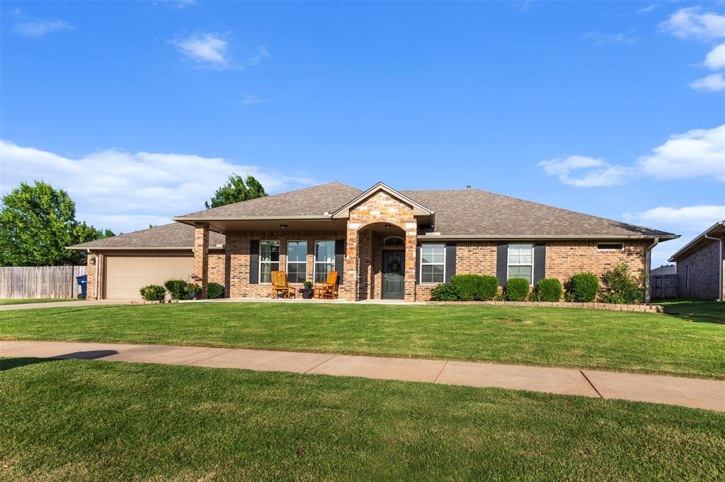 CUSTOM_BUILT 3 Bed 2 Bath GEM in EDMOND SCHOOLS!
This STUNNING Home has it all -- from a SPACIOUS 2-CAR GARAGE to COVERED FRONT & BACK PATIOS perfect for morning coffee or evening grilling (NATURAL GAS PLUMBED!). Enjoy WOOD LAMINATE FLOORING, UPGRADED FINISHES, and a DOUBLE DOOR PANTRY for maximum storage. GENEROUSLY SIZED BEDROOMS give everyone room to stretch out, and the IN-GROUND STORM SHELTER adds extra peace of mind.
Out back, relax in a FULLY WOOD-FENCED YARD with IN GROUND SPRINKLER SYSTEM while taking advantage of OKC Utilities and COMMUNITY PERKS -- including WALKING TRAILS, A NEIGHBORHOOD PARK, AND A FULLY STOCKED NEIGHBORHOOD POND!
Zoned for highly-rated EDMOND PUBLIC SCHOOLS--THIS ONE WON'T LAST!
Move-in Ready and Built for living -- schedule your showing today!