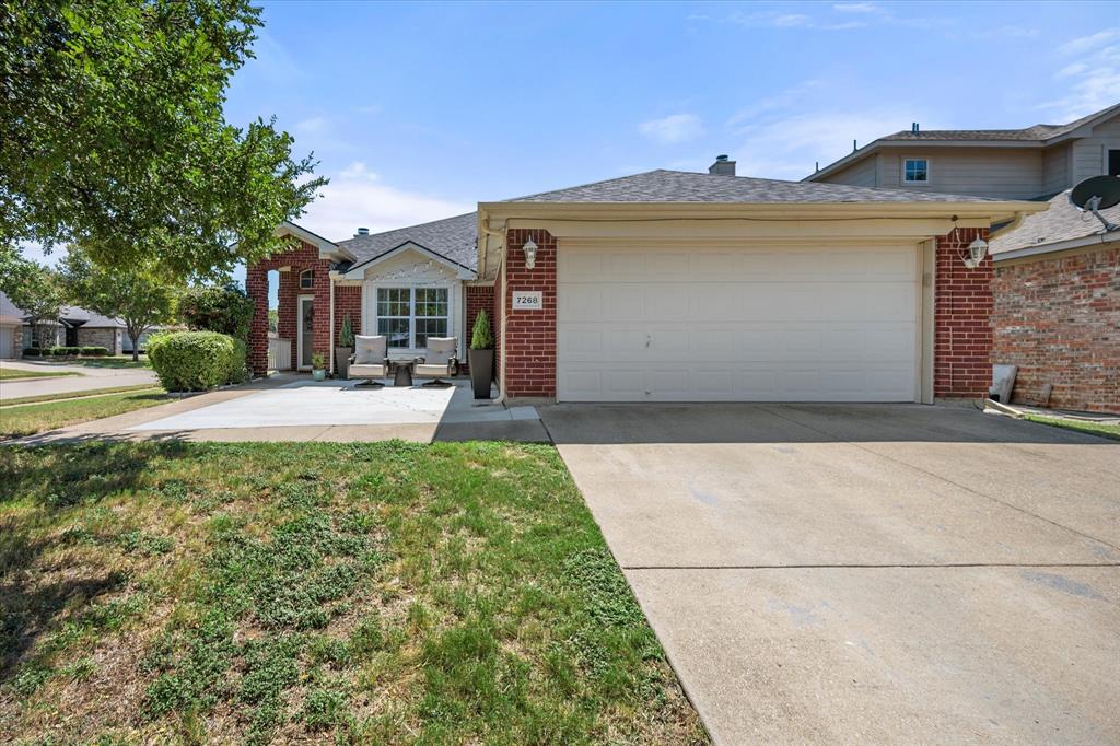 Charming and light-filled, this single-story four-bedroom home sits on an oversized corner lot in the peaceful Mallard Cove community. The open layout seamlessly connects the living, dining, and kitchen areas, where large windows fill the space with natural light. The living room features a cozy fireplace, while the kitchen boasts an island, built-in microwave, and plenty of cabinetry for storage and prep. The split bedroom design provides a private retreat in the primary suite, complete with a walk-in closet, dual sinks, soaking tub, and separate shower. Secondary bedrooms are generously sized, and the versatile front bedroom is ideal for a home office, playroom, or guest space. Step outside to the extended patio, perfect for weekend barbecues and entertaining. With quick access to major highways, you’ll enjoy both convenience and a quiet neighborhood setting.