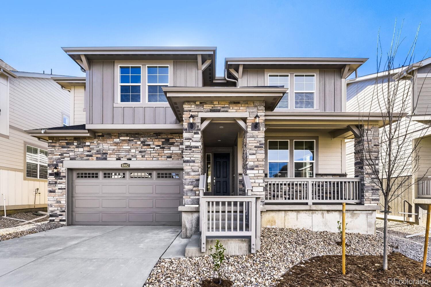 **Contact builder today about Special Financing for this home - terms and conditions apply**Anticipated Completion April 2026!This stunning new 2-story Chelton with an extended covered deck features, 4 beds (3 main home and 1 next gen), 3.5 baths (2.5 main home & 1 next gen), laundry (both main & nextgen), living room (nextgen), great room (main home), kitchen (both main home & nextgen) and 2 car garage and unfinished basement. Beautiful upgrades and finishes including luxury vinyl plank flooring, stainless steel appliances and more. The builder provides the latest in energy efficiency and state of the art technology with several fabulous floorplans to choose from.  Come see why time after time, this builder stands above other builders. You will not be disappointed. Photos and the Matterport 3D tour are of a model home and are provided for illustrative purposes only. Features, finishes, and layout may vary and are subject to change. Beautiful views from back deck of Newlin Gulch and Greenbelt area. In addition to the Newlin Crossing Metro District, there is the Stonegate Village Metropolitan District that services and maintains the clubhouse and pool. An additional $72.78 per month operations fee is imposed. Backing to a walking path.