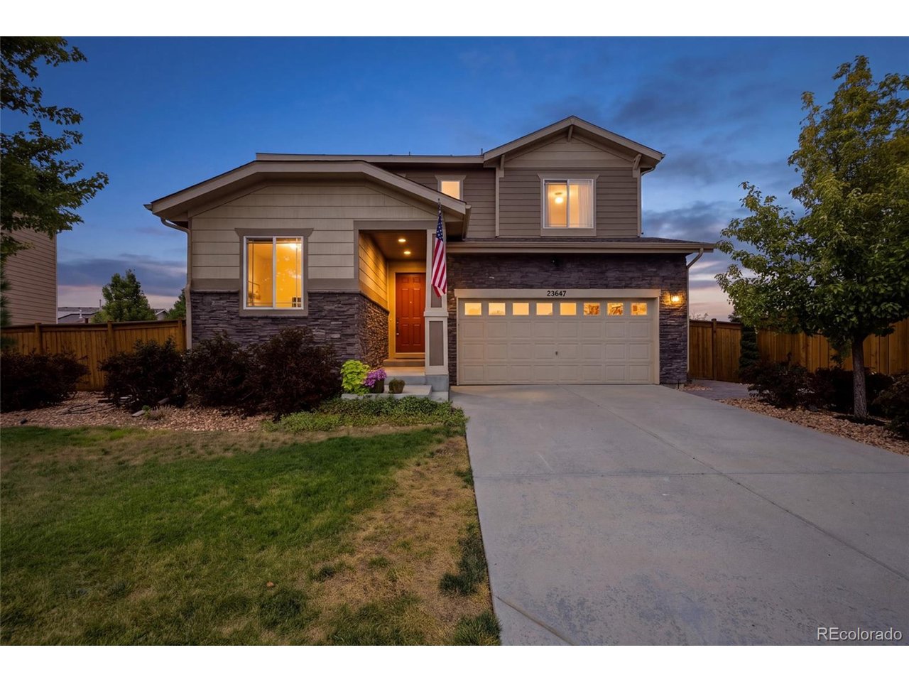 Welcome home to this beautifully maintained 3-bedroom, 2.5-bath home, thoughtfully updated and upgraded throughout. Whether entering through the front door or the finished garage, you'll immediately appreciate the care and attention to detail found at every turn. A grand foyer welcomes you with impressive 9-foot doors and rich dark hardwood flooring that flows seamlessly through the main living spaces and kitchen.Just off the entry, a versatile bonus room with a closet offers endless possibilities as a fourth bedroom, home office, playroom, or flex space to fit your lifestyle. Nearby, you'll find an updated powder bath. Continue down the hall into the heart of the home-an inviting kitchen featuring a floor-to-ceiling pantry, oversized island with black granite countertops, stainless steel appliances, and crisp white soft-close cabinetry. Designed for gathering and entertaining, this space opens beautifully to the backyard, where natural light pours through double sliding doors leading to a custom paver patio. Enjoy evenings around the gas fire pit, roasting marshmallows and creating memories under the stars.Upstairs, you'll find all three bedrooms, two full bathrooms, and a thoughtfully designed laundry room complete with a soaking sink, generous cabinetry, and abundant counter space. The two secondary bedrooms are spacious and include custom closet organization. A full bath offers dual sinks, tile flooring, white quartzite countertops, and a tub-shower combination.The private primary suite provides a relaxing retreat, featuring a stunningly updated bathroom with dual vanities, quartzite countertops, soft-close white cabinetry, a separate water closet, and a large walk-in closet.This home is move in ready and conveniently located to DIA, Southlands, Buckley Space Force Base, E-470 and I-70. The best part of this home is the neighbors, you are truly surrounded by some of the best.