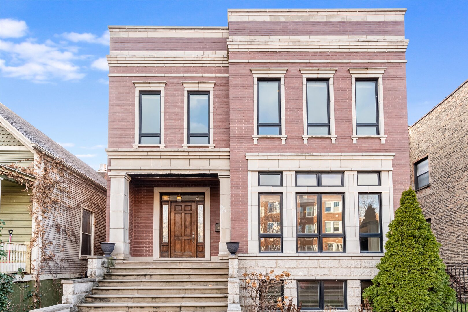Introducing this remarkable 6-bedroom all-masonry residence, located just steps from Logan Boulevard. Nestled in the vibrant heart of Logan Square, this 7,000-square-foot home provides unmatched access to top-tier restaurants, microbreweries, and shops, as well as easy connections to highways and public transit. The home is also within walking distance to Brentano Elementary School and St. John Berchmans School, making it an ideal choice for families seeking excellent local education options.  This EXTRA WIDE (28 FEET WIDE`) property showcases an open-concept main floor featuring formal living and dining rooms, enhanced by elegant coffered ceilings and hardwood flooring throughout. The chef's kitchen is a true masterpiece, complete with premium stainless steel appliances (separate frig/freezer) a butler's pantry with wet bar, and a view of the spacious great room.  On the second floor, generously sized bedrooms and closets accompany a lavish master suite, which includes a whirlpool tub, a multi-jet steam shower, and a spacious walk-in closet. For added convenience, a laundry room is also situated on this level.  The fully finished basement, with impressive 10-foot ceilings, extends the living space-offering a recreation room, two additional bedrooms, and a sizable gym, all complemented by ample storage.  Additional highlights include a central vacuum system, wood-burning fireplaces, an expansive rooftop deck with an adjoining recreational or office room, a large backyard, and a 2.5-car garage. This residence embodies luxury, comfort, and sophistication in one of Chicago's most sought-after neighborhoods. Seize the opportunity to make this exceptional property your home. Vacant, easy to show. Impressive home! "Also for Lease - Move In While You Decide!"