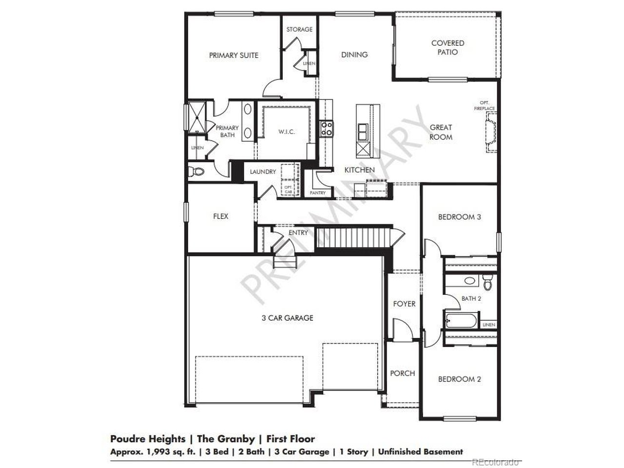 Basement for future customization and storage!Ask a sales counselor about optional rear yard fencing!Fireplace in great room!Open concept kitchen with quartz countertops and espresso cabinets!The Granby is a stylish ranch-style home featuring an open-concept kitchen and great room, plus a private flex space off the garage. With three bedrooms, two baths, and a three-bay garage across 1,993 sq. ft., this design offers comfort and versatility.The Meritage Home difference includes spray-foam insulation, advanced air filtration for year-round comfort and healthier air, and durable cementitious siding known for its strength, fire-resistance, and long-lasting performance.  A Whirlpool appliance package, and full home blinds are also included for move-in convenience.  Welcome home where every detail is built for comfort, efficiency, and LIFE . BUILT. BETTER.Poudre Heights in Windsor offers small-town charm with modern convenience. Enjoy nearby parks, shopping, and dining at Centerra and Windsor Town Center-all just minutes away.*This home qualifies for special incentives through builder preferred lender for a limited time. Terms and conditions apply. See sales counselor for details!
