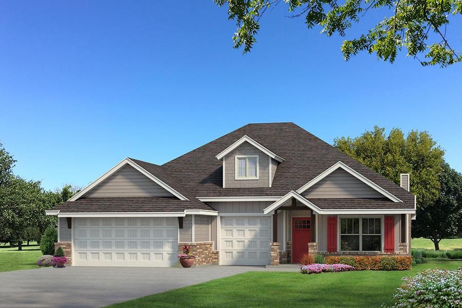 This Shiloh floor plan offers 2,220 Sqft of total living space, which includes 1,950 Sqft of indoor living space and 270 Sqft of outdoor living space. There is also a 625 Sqft three car garage with a storm shelter installed. This home offers 4 bedrooms, 2 full bathrooms, 2 covered patios, a mini blind back door, and a utility room. The great room features a luxurious coffered ceiling with a ceiling fan, a stacked stone surround gas fireplace, large 7’ windows, rocker switches throughout, wood-look tile, and Cat6 wiring! The up-scale kitchen has stainless steel appliances, custom-built cabinets to the ceiling with under cabinet lighting and cabinet hardware throughout, a large center island featuring a trash can pullout, stunning pendant lighting, a large corner pantry, and attractive tile backsplash. The primary suite features a sloped ceiling detail, a ceiling fan, our cozy carpet finish, and two HUGE walk-in closets. The primary bath has a European walk-in shower, a free-standing tub, a private water closet, modern tile flooring, upgraded Nova Taj countertops, and separate vanities with framed mirrors. The covered back patio includes a wood-burning fireplace, a gas line, and a TV hookup. Other amenities include healthy home technology, a fresh air ventilation system, a tankless water heater, R-44 and R-15 insulation, and so much more!