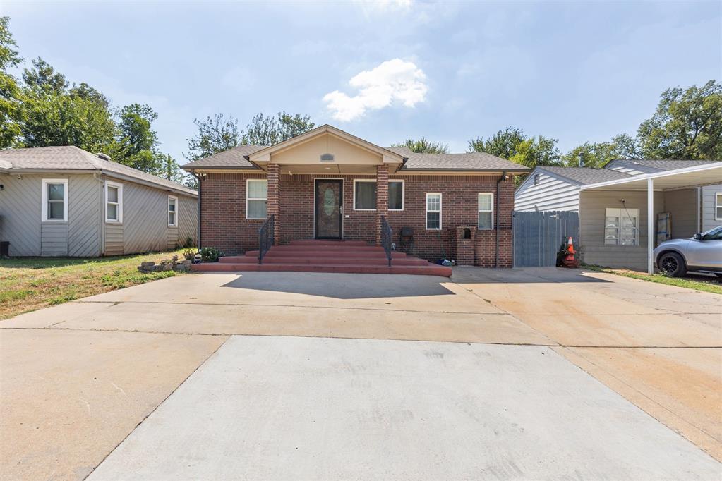 Welcome home to this charming full-brick 4-bedroom, 1.5-bath residence offering 1,410 sq. ft. (MOL) of comfortable living space. Step inside to an inviting open layout featuring a spacious dining area and a beautifully updated kitchen with plenty of cabinetry and granite counter space. The cozy living areas are filled with natural light, creating a warm and welcoming atmosphere. This home includes an above-ground safe room for peace of mind during Oklahoma storms and a convenient storage shed for extra space. Enjoy relaxing or entertaining outdoors with easy access to the large patio and backyard through the French doors off the dining area. The driveway will accommodate four vehicles for off street parking. Centrally located and move-in ready, this home combines comfort, practicality, and value.