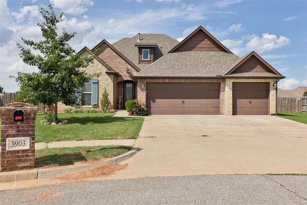 Beautiful 4-bedroom, 3.5 bath home located on quiet cul-de-sac! The versatile fourth bedroom can also serve as a private office. Open-concept floor plan features a spacious living area with a stunning stone fireplace. The kitchen offers a large island with bar seating, pantry with coffee bar, and plenty of storage. The oversized primary suite includes double vanities, a soaking tub, separate shower, large closet. secondary bedrooms share a jack-and-jill bathroom. Upstairs you'll find a spacious bonus room with a full bath, perfect for a game room, media room, guest suite, or additional living space. storm shelter located in the 3 car garage.
