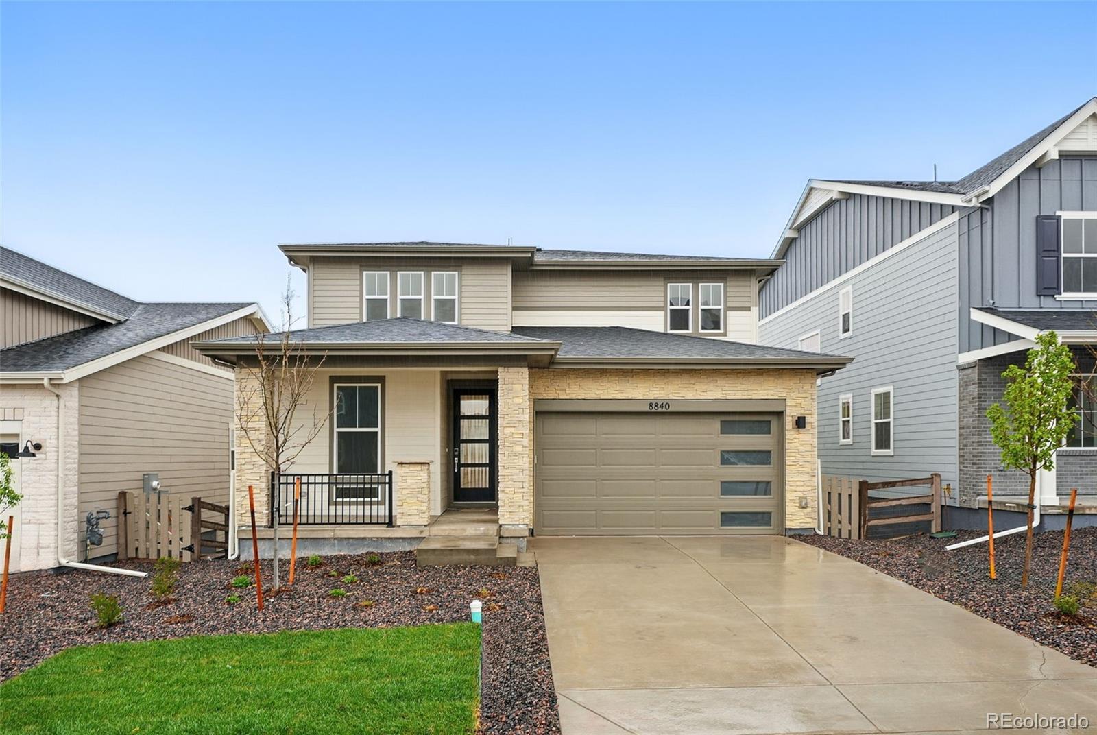 MLS#8544673 New Construction - Ready Now! Welcome to the best-selling Estes floor plan at Sterling Ranch—a spacious two-story home designed for comfort, style, and flexibility. A welcoming entry leads to a main floor flex room, perfect for a home office or creative space. The open kitchen features a large walk-in pantry and eat-in island, flowing seamlessly into the airy great room and dining area. Step outside to your covered outdoor living space and soak in the Colorado sunshine. Upstairs, you’ll find a bright and spacious primary suite, three secondary bedrooms, two full baths, and a convenient laundry room. An unfinished walkout basement completes the home, offering endless potential for future expansion. Structural options added include: unfinished walkout basement, bedroom 5 upstairs instead of loft, covered outdoor living, fireplace in great room, 8'x12' sliding glass door, 8' interior doors and 14' seer air conditioning.