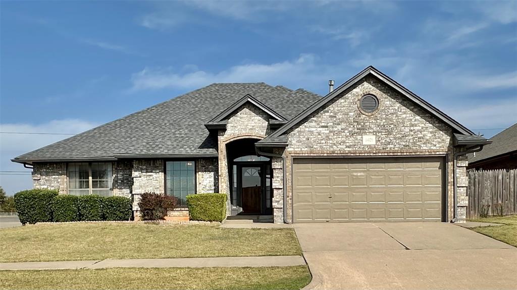 Welcome home to this well cared for beauty in Moore schools, right across the street from the Buck Thomas Park, and close to schools, shopping, restaurants, and great access to Tinker Air Force Base.  New exterior paint!  You’ll notice the pride of ownership throughout!  This 3 bed 2 bath home is neat as a pin and has an office/study for working from home, or your personal bookkeeping.  The spacious living room is light and airy with the large windows, updated flooring, wood-burning fireplace w/bookshelves.  The kitchen has tons of storage, opens to the living area, and has a large dining area.  All the bedrooms are good sized, but the Primary bedroom is over-sized!  The corner windows let in the sunshine, and there is also window seating for a cozy retreat.  The primary ensuite has double vanities, soaker tub, separate shower, more storage, and deep walk-in closet.  Large corner lot has side access to the backyard w/a covered patio, extended concrete patio, AND  a 15’ x 30’ Workshop w/Electricity & lights and extra concrete for boat or RV parking. For extra peace of mind, the HVAC was replaced in 2021, and includes a built-in halo system, to keep the air you breathe fresh and clean.  The roof was replaced in 2024. Book your private showing today!