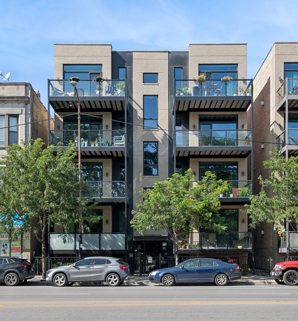 Bright and Spacious South Facing 3 Bedroom Condo with Incredible City and Park Views.    Welcome to this impressive 3 bedroom, 2 and a half bathroom condo offering stunning views of the city skyline and Humboldt Park. This south facing home is filled with natural light and designed for both luxury and everyday comfort.    The heart of the home is the main living area, which features an oversized kitchen and expansive living and dining spaces. The kitchen is a chef's dream, equipped with a high end Bosch appliance package, built in espresso machine, integrated refrigerator, premium range and hood, wine fridge, oversized sink with gooseneck faucet, and a large walk in pantry. A generous peninsula with seating for five offers the perfect space for casual dining or entertaining.    The living and dining areas are open and bright, centered around a stylish fireplace and mantle, allowing for a variety of layout options. Just off the living room is a large covered balcony, ideal for enjoying the outdoors in any season.    The primary bedroom suite is a peaceful retreat featuring an intricate tray ceiling, large walk in closet, and a luxurious bathroom with a jetted soaking tub and separate glass enclosed shower. Two additional bedrooms offer ample closet space and large windows, perfect for guests, office, or personal use.    A second stylish, and full bathroom and a separate, beautiful powder room add convenience and comfort. Additional features include a well designed laundry closet with built ins and a sink, a mudroom nook, nine foot ceilings, and a massive private storage room. One garage parking space is included, complete with EV charging capability.    This exceptional home is located just steps from Humboldt Park and the 606 Trail, offering easy access to nature, recreation, and vibrant city living. Do not miss this opportunity to own a beautifully finished home in a prime location. Schedule your private showing today.